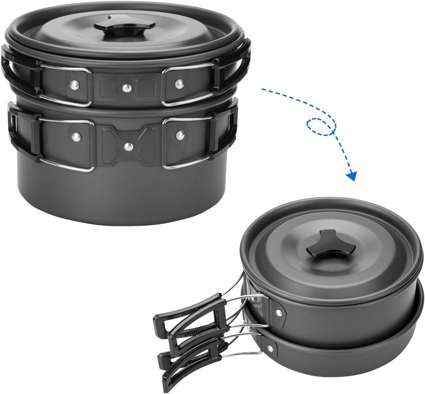 Odoland Camping Cooker Pan Set Aluminum Camping Cookware Kit for 2 People, Portable Outdoor Pot Pan Stove Kettle 2 Cups and Tableware - Backpacking Cookware for Picnic Trekking and Hiking - Image 8