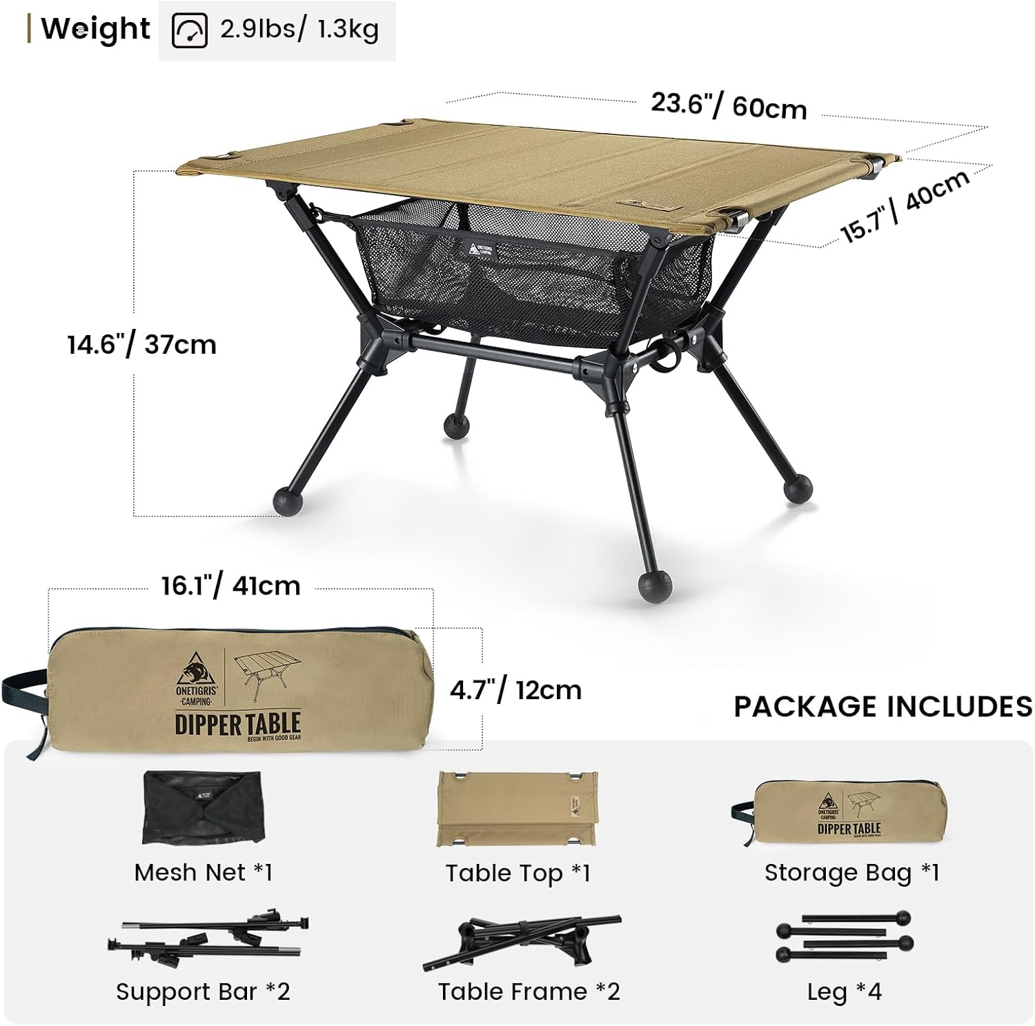 ONETIGRIS Dipper Camping Table, Lightweight Portable Folding Table with Mesh Storage Net, High/Low Options, Ideal for Camping, Hiking, Tailgating, Beach, Picnic, Travel, Backyard - Image 2
