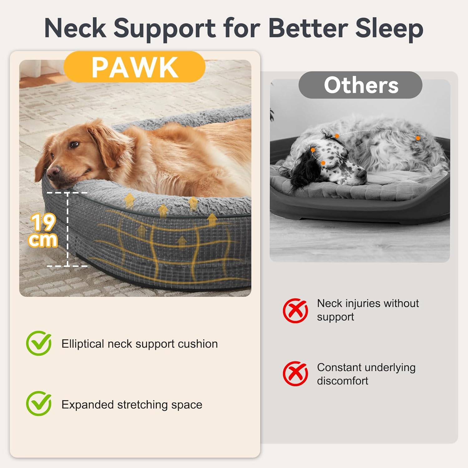 Pawk Large Dog Bed, Orthopedic Memory Foam Dog Beds, Washable Dog Bed, Fits up to 23kg, Four-Sided Neck Pillow, Good for Doberman Pinscher, Sheltie, Border Collie, Australian Herding Dog, Dark gray - Image 2