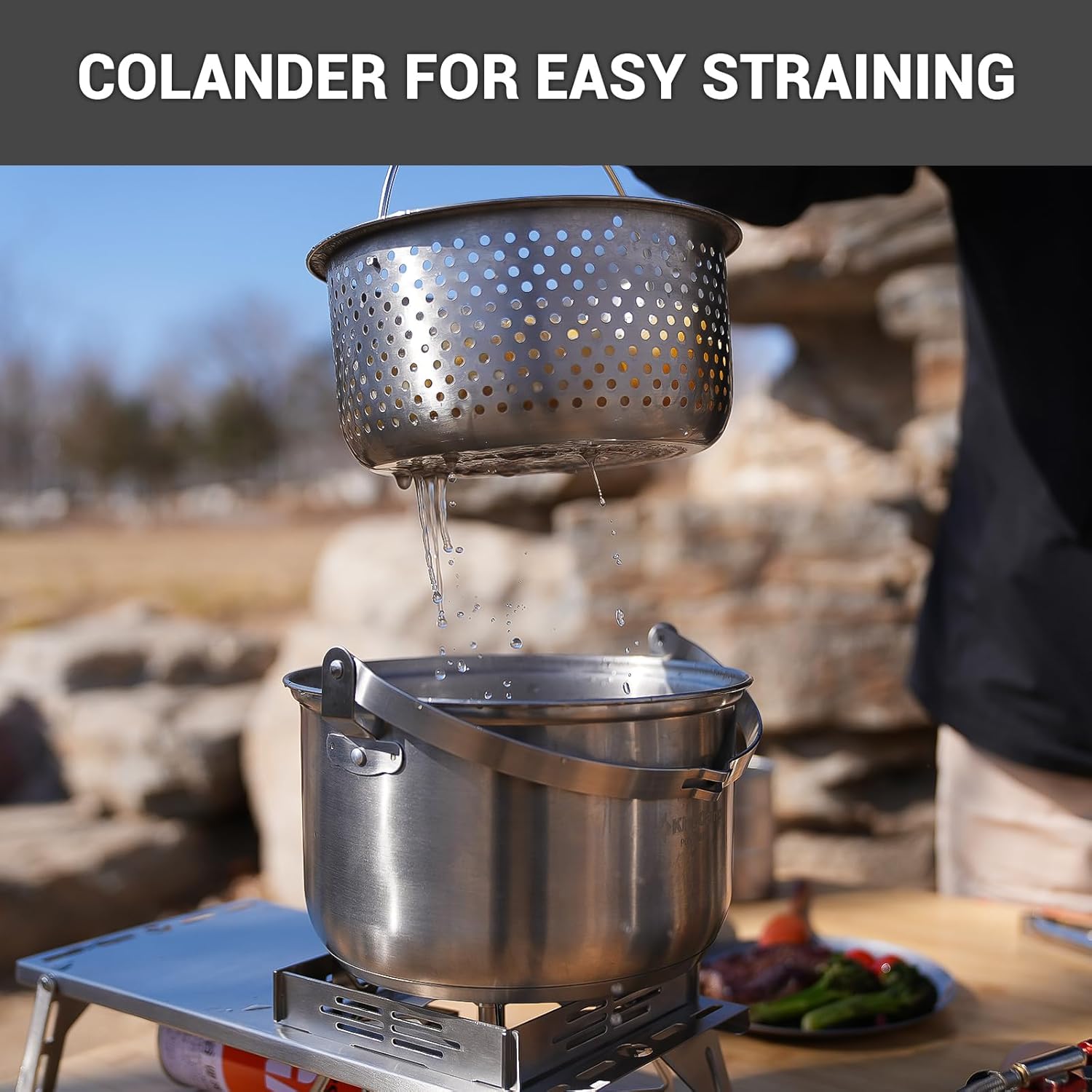 KingCamp Camping Cookware Set, 304 Stainless Steel Campfire Cooking Pots Pan and Kettle with Travel Tote Bag for Camping Outdoor Kitchen Cooking Picnic for 4-6 - Image 5