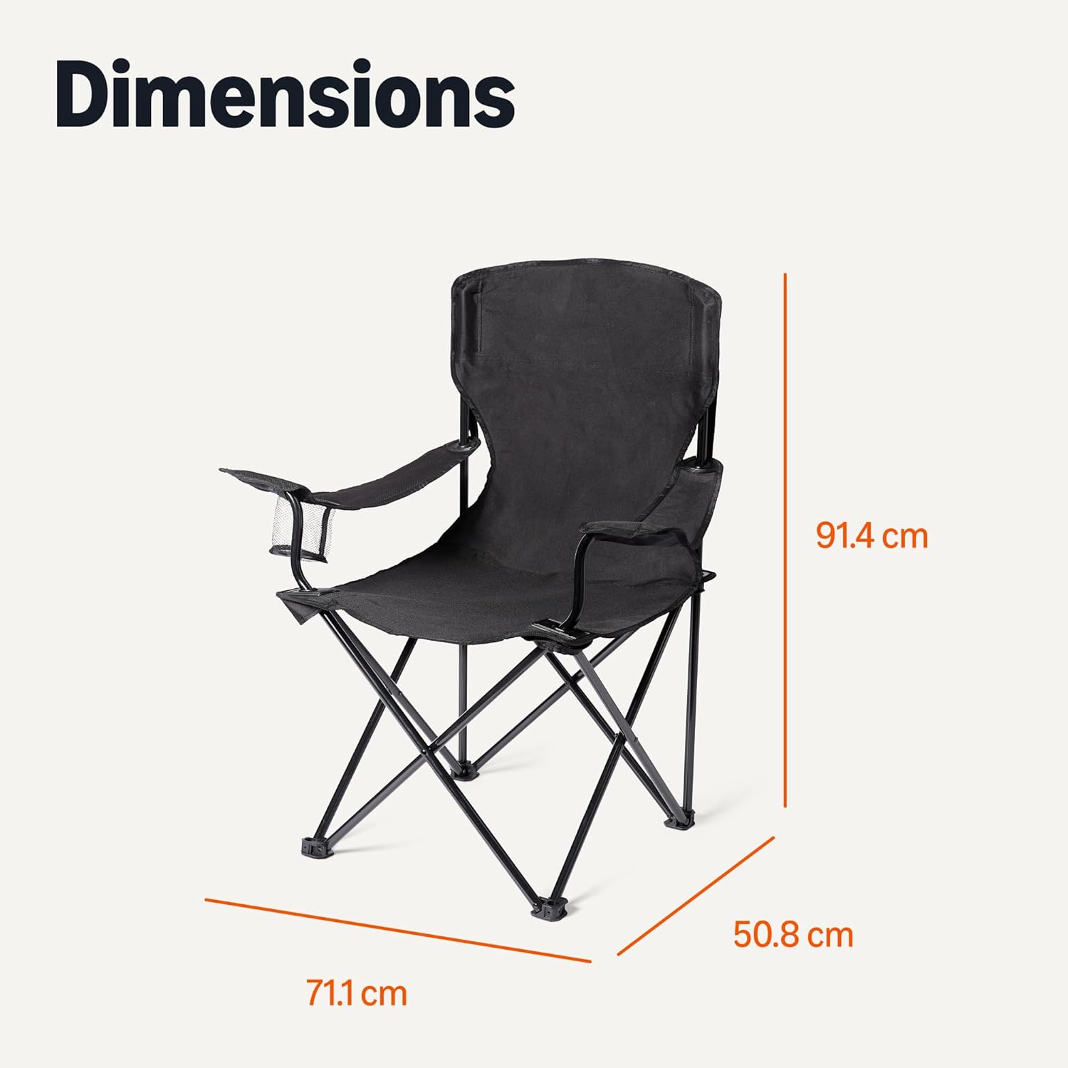 Amazon Basics Portable Folding Camping Chair with Cup Holder - Heavy-Duty Steel Frame Outdoor Chair - Water Resistant Construction Chair with Carry Bag - 50.8cm x 71.1cm x 91.4cm - Black - 2 Pack - Image 2