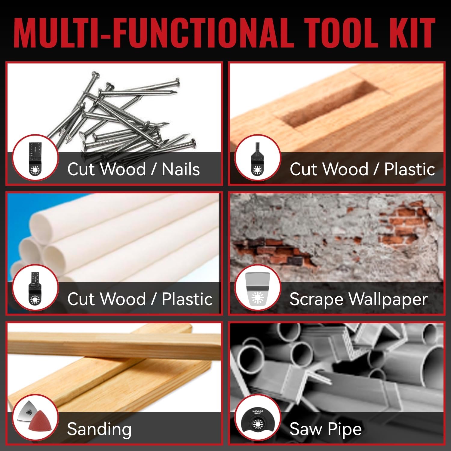 Multi Tool Oscillating - 900W Brushless Multitool Cordless, 4° Oscillation Angle & 6-Speed, with 22 Accessories, 2 * 2.0Ah Batteries, Oscillating Multi-Tool for Sawing, Cutting, Sanding - Image 6