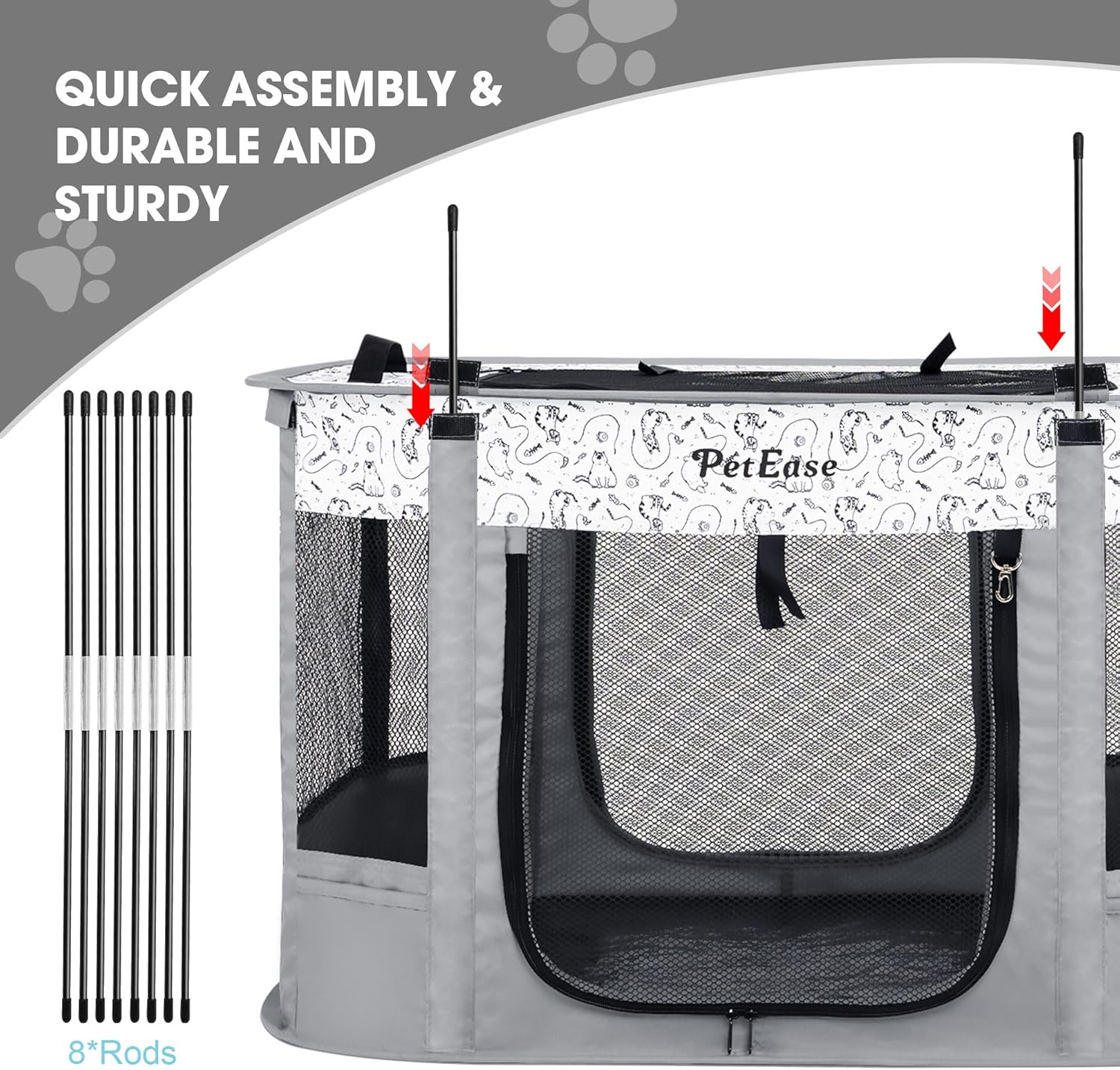 Portable Cat Playpen 2-in-1 Dog Crete, Foldable Pet Cage with Litter Box for Rabbit Puppy Hamster, Indoor/Outdoor Cats Enclosure Cages Tent - Image 5