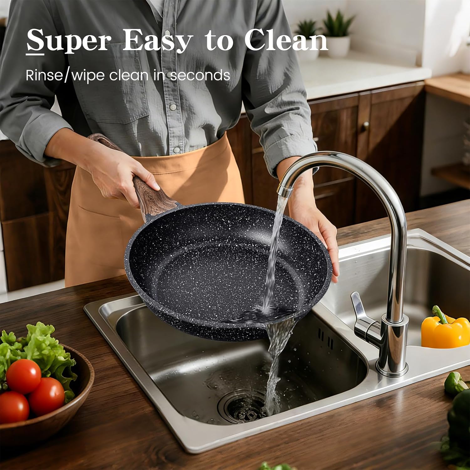 Induction Hob Pots and Pans Set - 13pcs Nonstick Cooking Pans Set, Black Granite Cookware Set with Lid, Non Stick Saucepan Set, Frying Pan Set, PFAS PTFE PFOA PFOS Free - Image 4