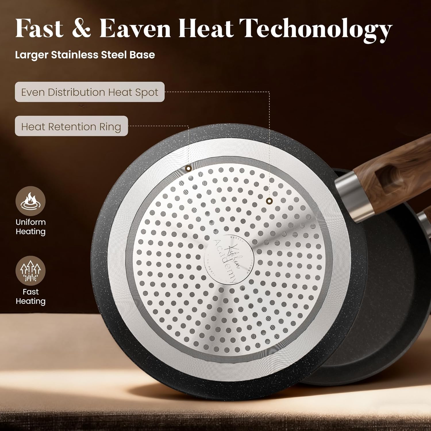 Kitchen Academy Induction Hob Pots and Pans Set - 12 Piece Cooking Pans Set, Black Granite Kitchen Cookware Set,Nonstick Saucepan Set PFOS & PFOA Free - Image 4