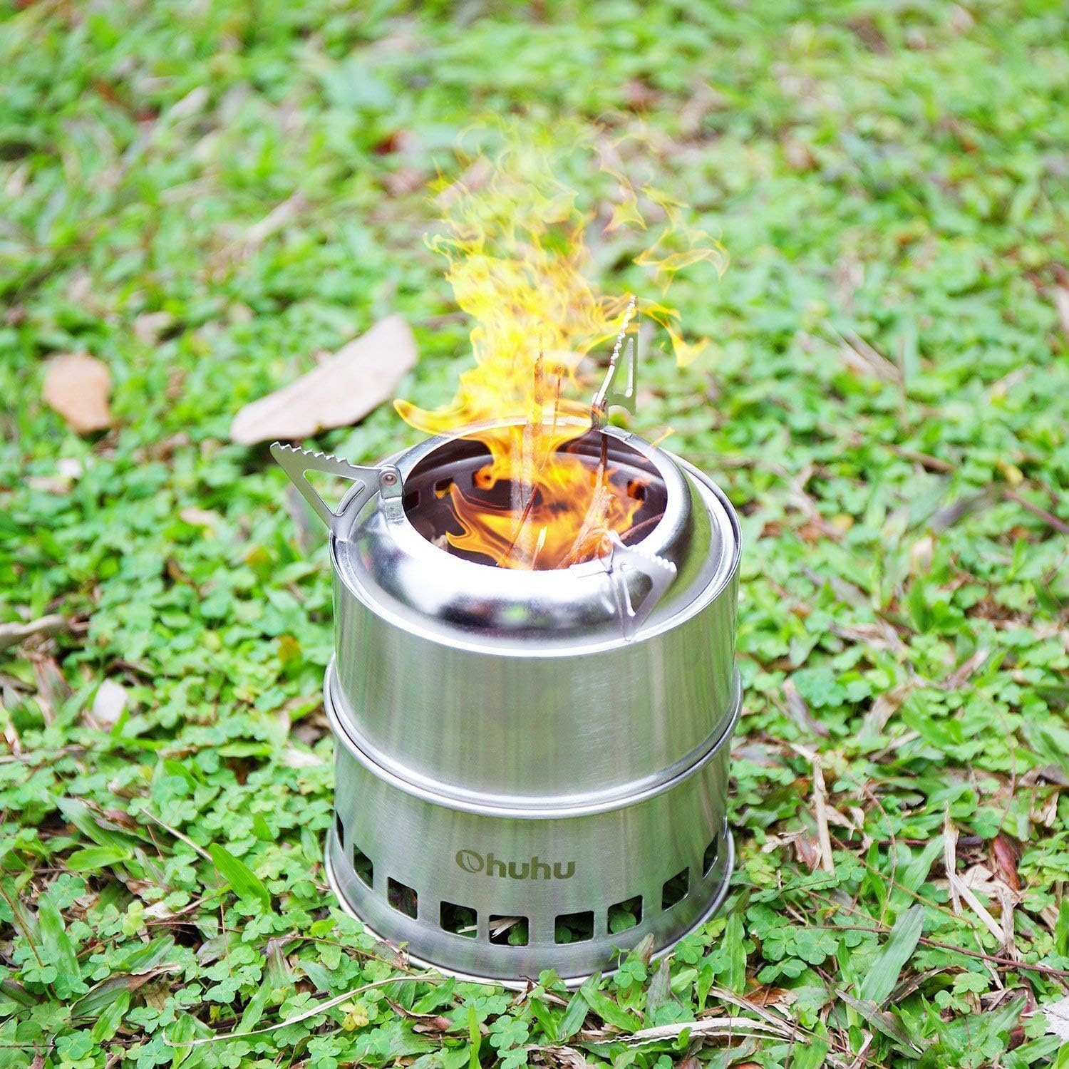 Ohuhu Rocket Stainless Steel Lightweight Camping Stove - Wood Alcohol Portable Outdoor Cooking Picnic BBQ Hiking with Mesh Bag - Image 9