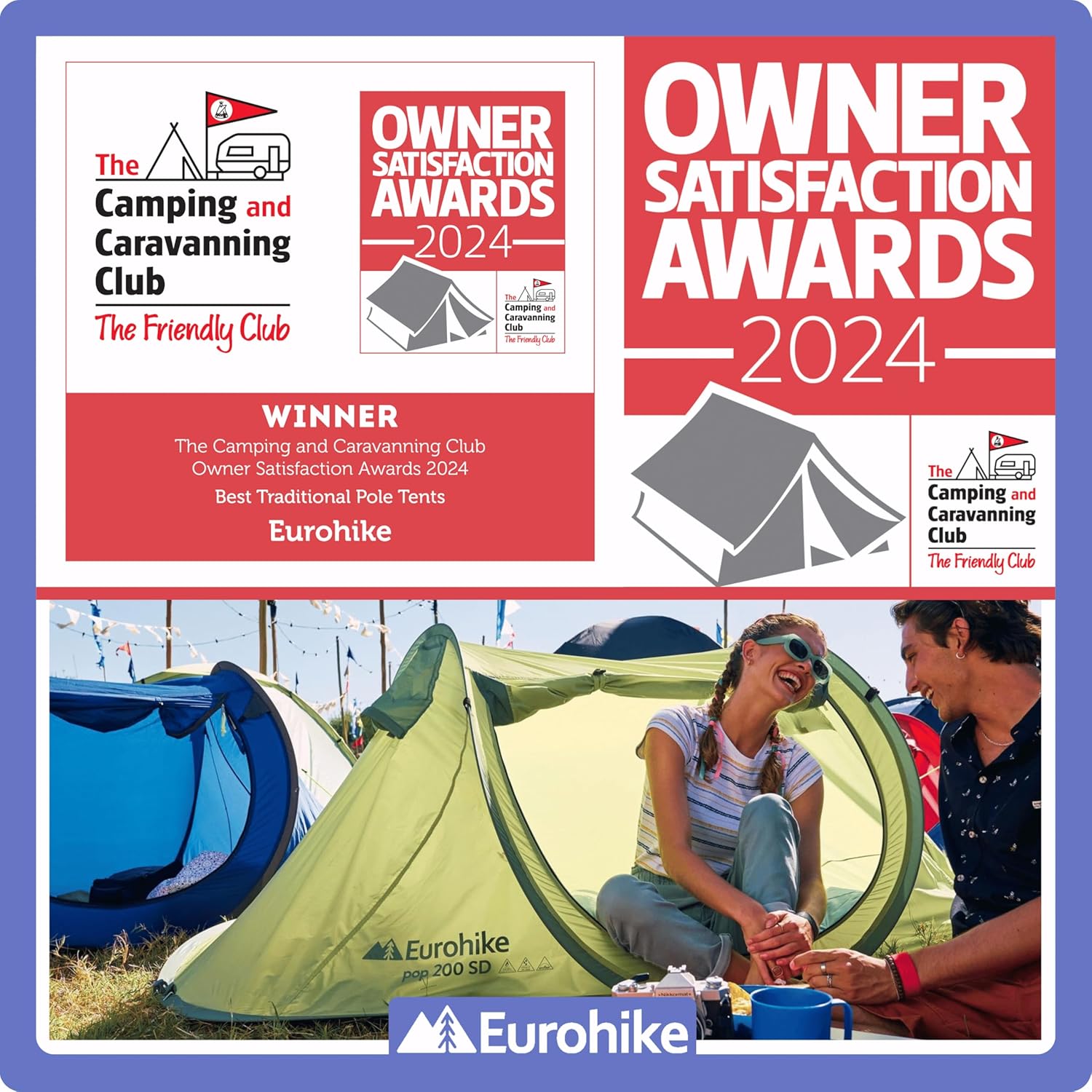 Eurohike Pop 200 Tent for 2 People with Sewn in Groundsheet, 2 Man, Easy to Pitch, Pop-Up Design, Lightweight, Compact, Ideal for Festivals, Weekend Trips, Hiking, Backpacking, 1500mm HH - Image 2