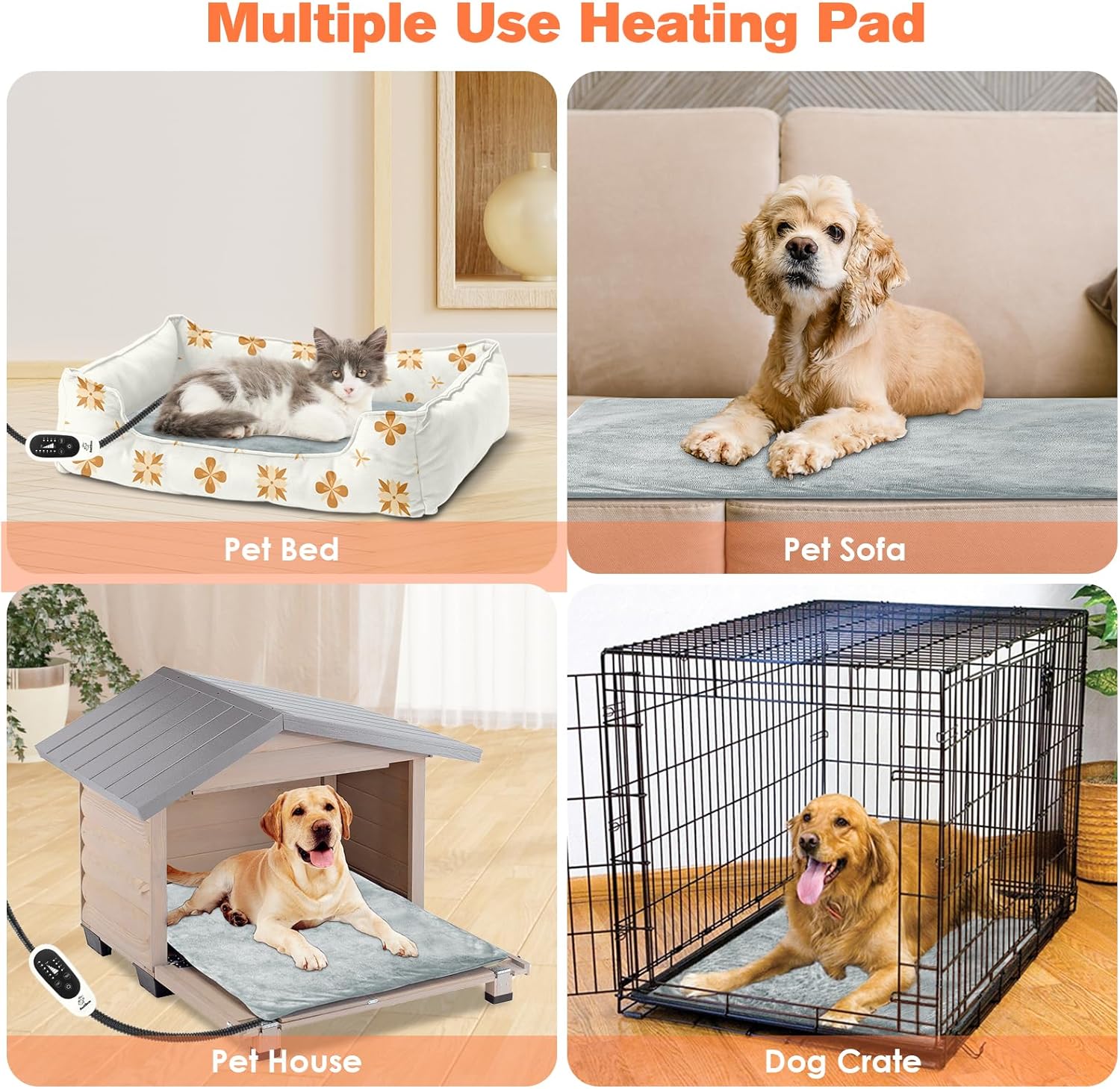 Pet Heating Pad, Adjustable Dog Heating Pad with 4-Level Timer and 30-55℃ Temperature, Cats Indoor Heating Blanket for Puppies with Chew Resistant Cord, Electric Pet Heated Mat(M-45 * 45cm) - Image 6