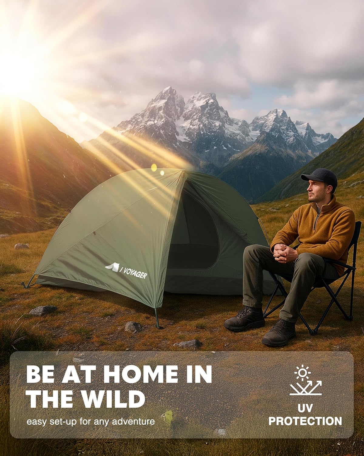 Voyager 2 Man Tent - Waterproof, Windproof, Quick Setup, Spacious 2-Person Camping Tent, Durable, Lightweight Outdoor Shelter, Ideal for Hiking, Backpacking, Camping- 225x135x110cm - Image 8