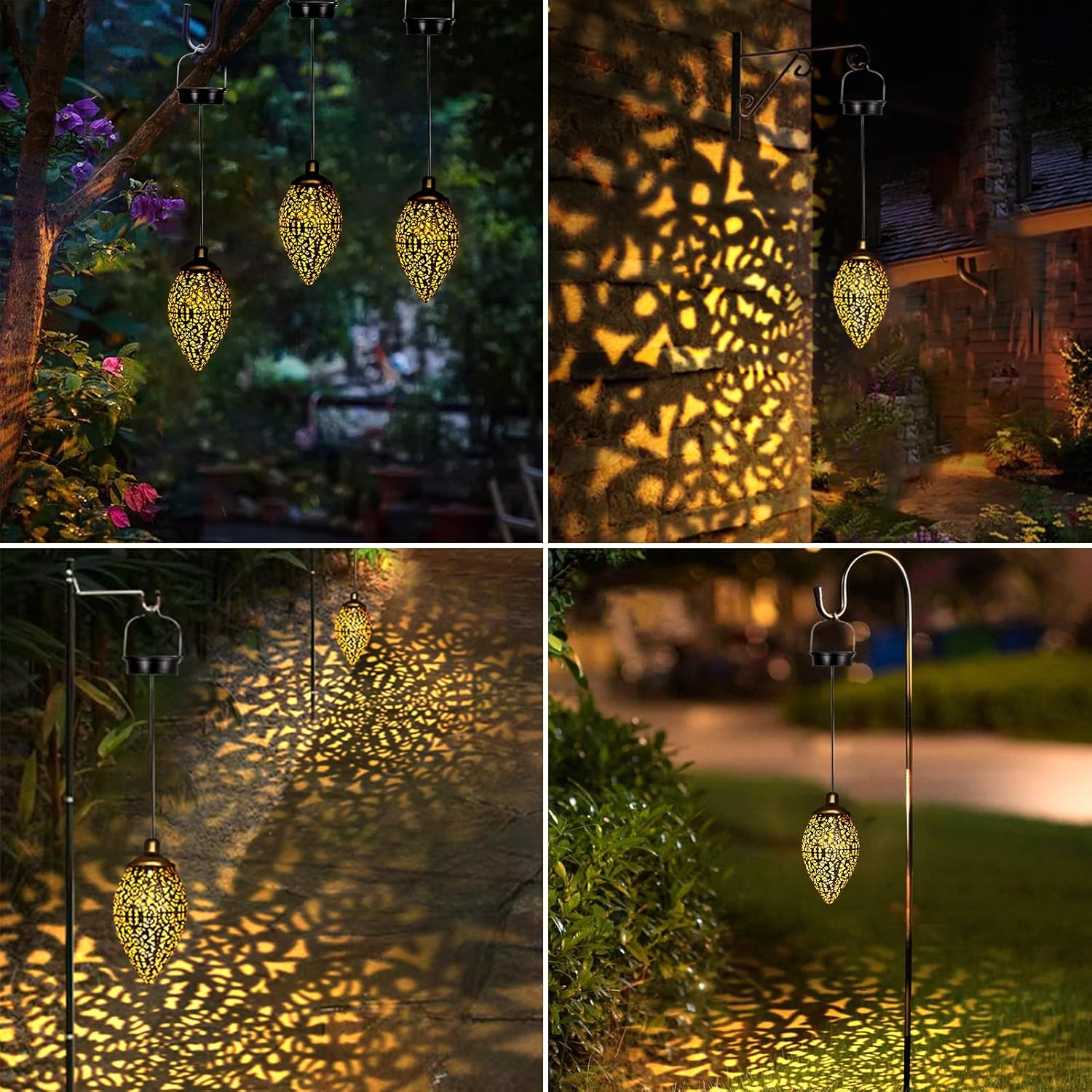 2 Pack Solar Lantern Lights, Vintage Hanging Solar Lights Outdoor Garden Lantern Waterproof Metal Lamp Garden Ornaments for Birthday Gifts Patio Backyard Porch Lawn Tree Pathway - Image 7