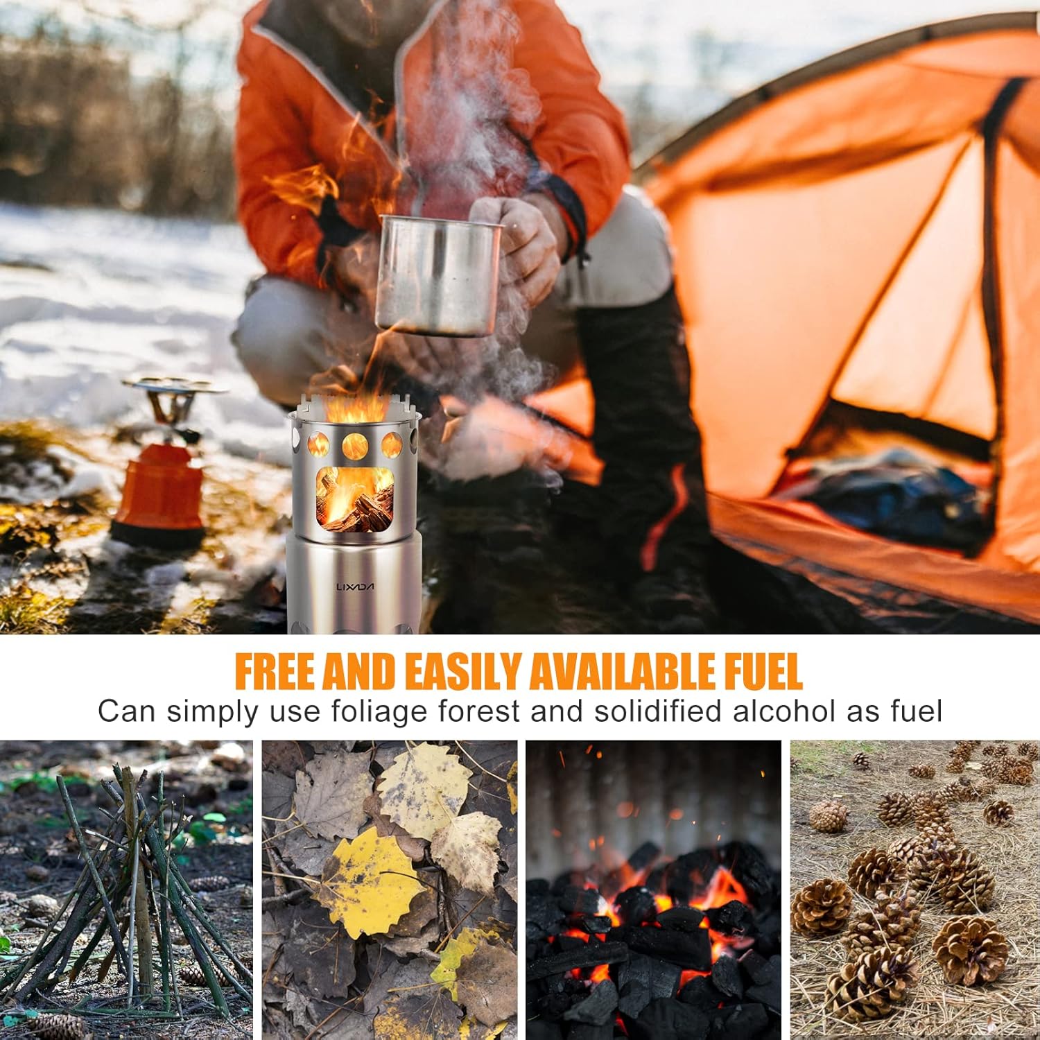 Lixada Camping Stove Stainless Steel Lightweight Wood Stove Alcohol Stove Burner for Portable Outdoor Camping Cooking Picnic BBQ - Image 7