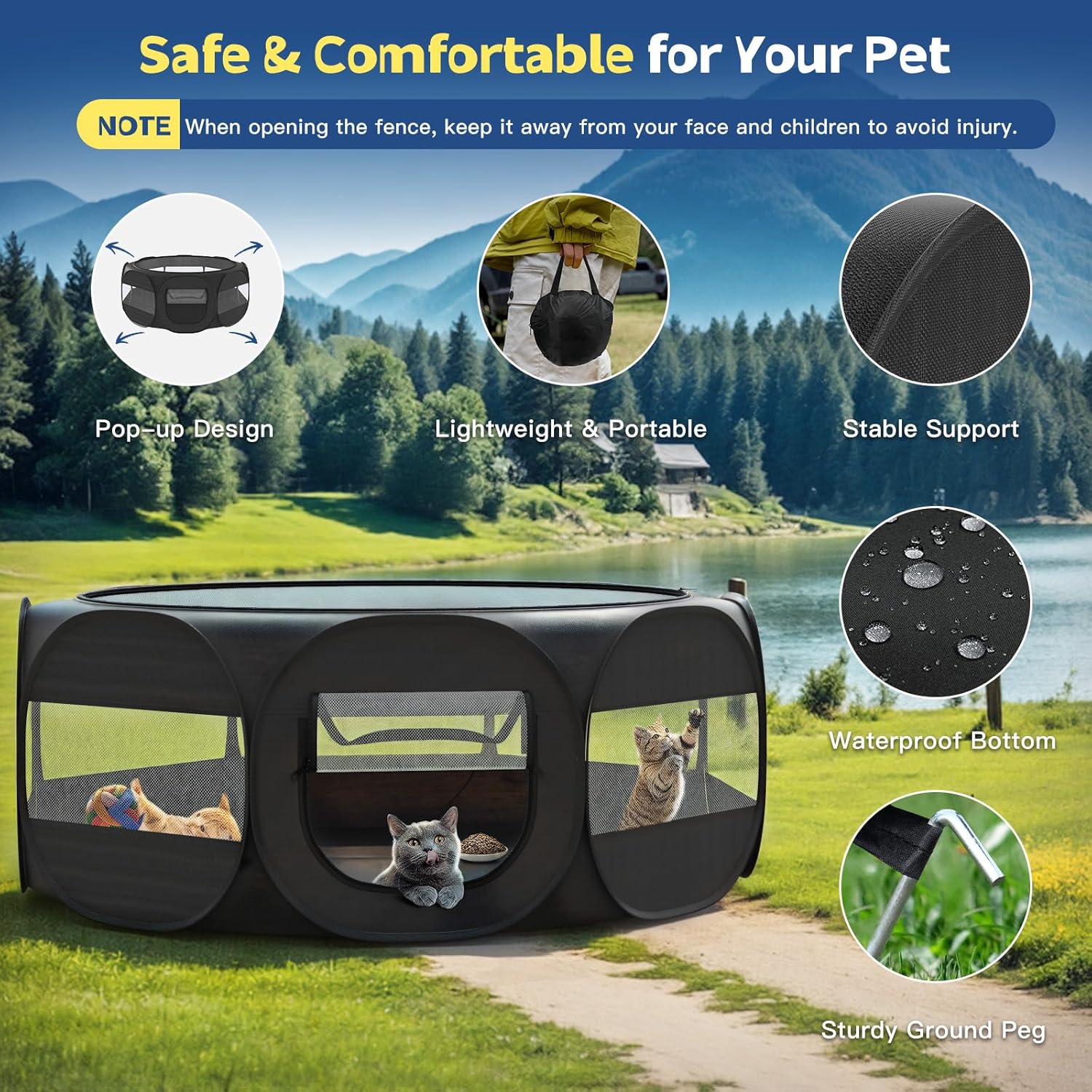 Small Animal Playpen, Chicken Brooder Box with Cover Top, Portable Outdoor Exercise Pet Cage Tent, Waterproof Breathable Pet playpen Indoor for Chick Ktiien Bunny Hamster Guinea Pig, Black - Image 5