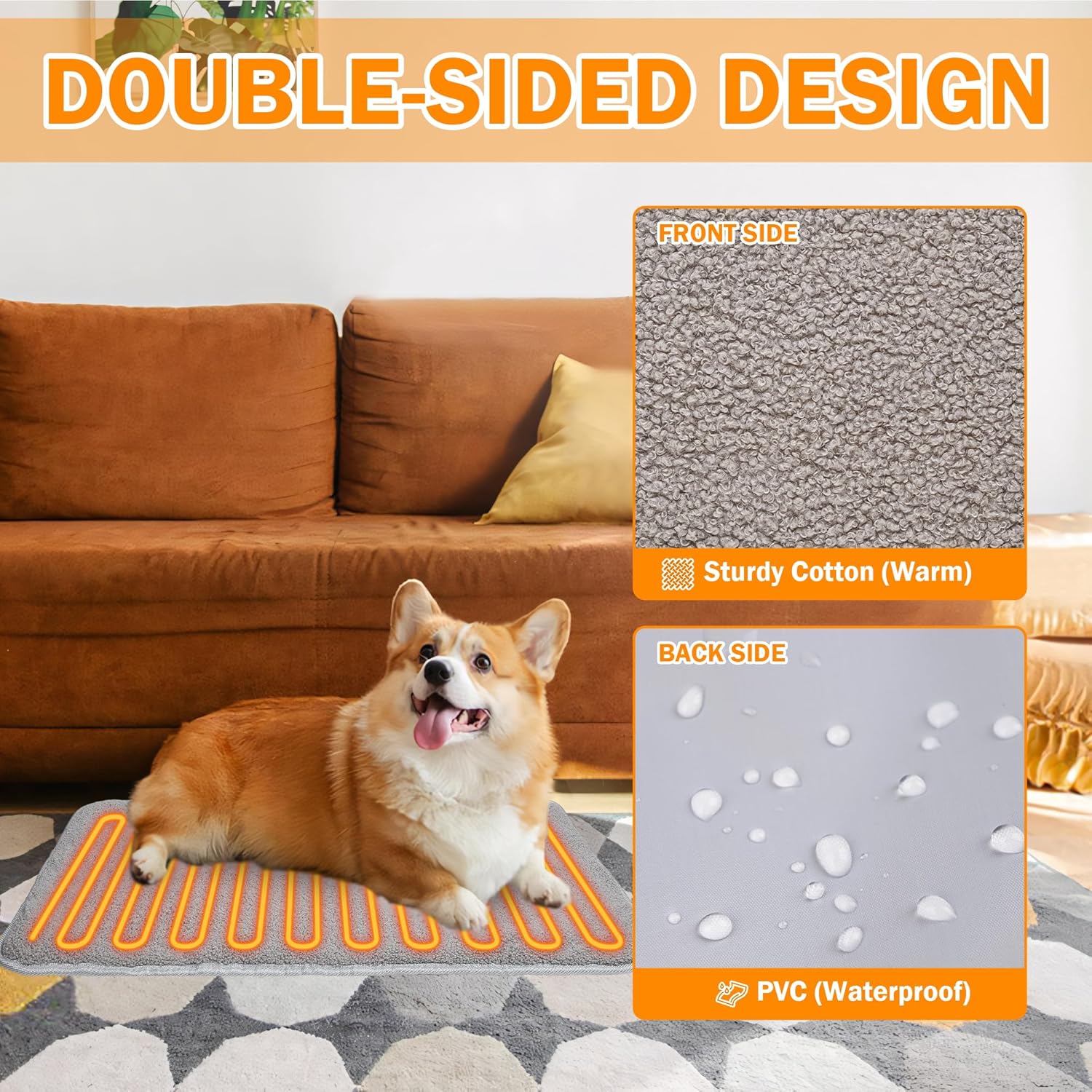 TEOV Pet Heating Pad 60 x 90 cm, with 4 Timing Settings & 20°C-55°C Temperature, Safe Waterproof Heating Pad Pet Indoor Heating Blanket for Cat Dog - Image 6