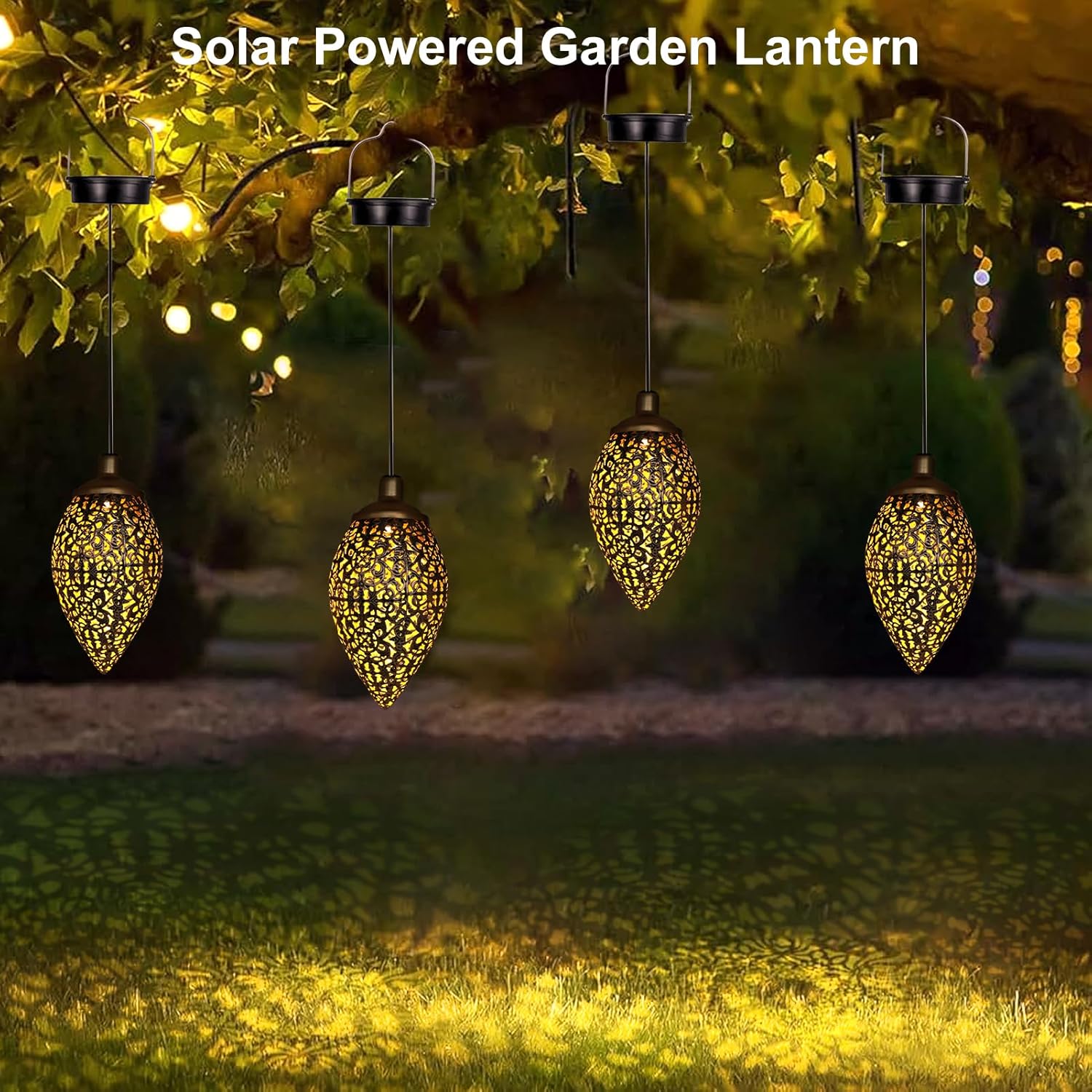 2 Pack Solar Lantern Lights, Vintage Hanging Solar Lights Outdoor Garden Lantern Waterproof Metal Lamp Garden Ornaments for Birthday Gifts Patio Backyard Porch Lawn Tree Pathway - Image 4