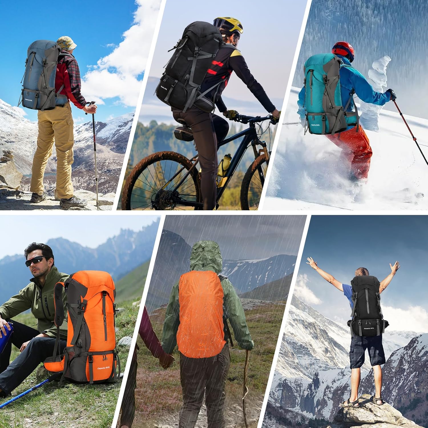 Durable 70L Hiking Camping Backpack with Waterproof Rain Cover, Lightweight Outdoor Sport Travel Daypack 65L+5L Rucksack for Climbing Touring Ultralight High-Capacity for Men and Women (Orange) - Image 8