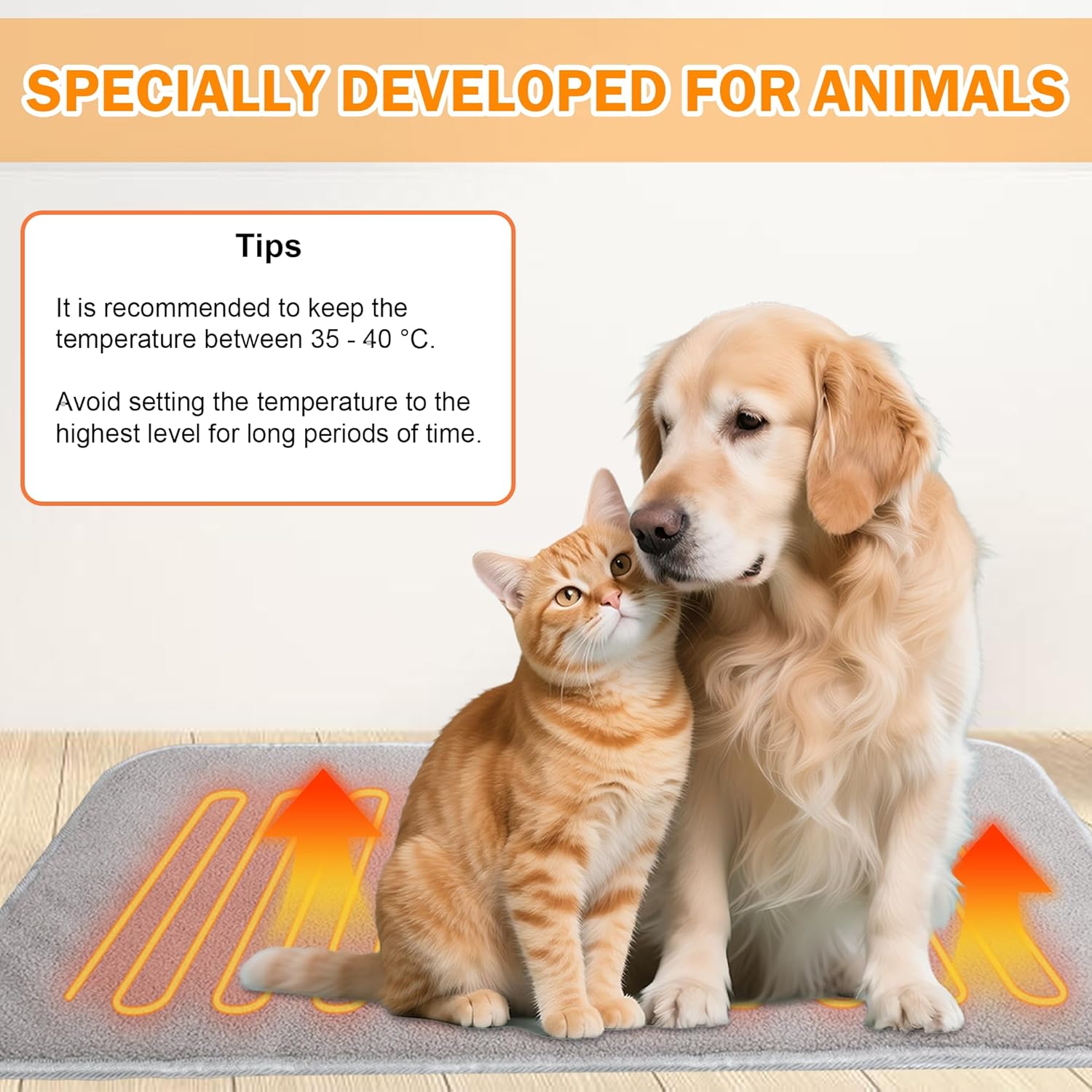 TEOV Pet Heating Pad 60 x 90 cm, with 4 Timing Settings & 20°C-55°C Temperature, Safe Waterproof Heating Pad Pet Indoor Heating Blanket for Cat Dog - Image 5