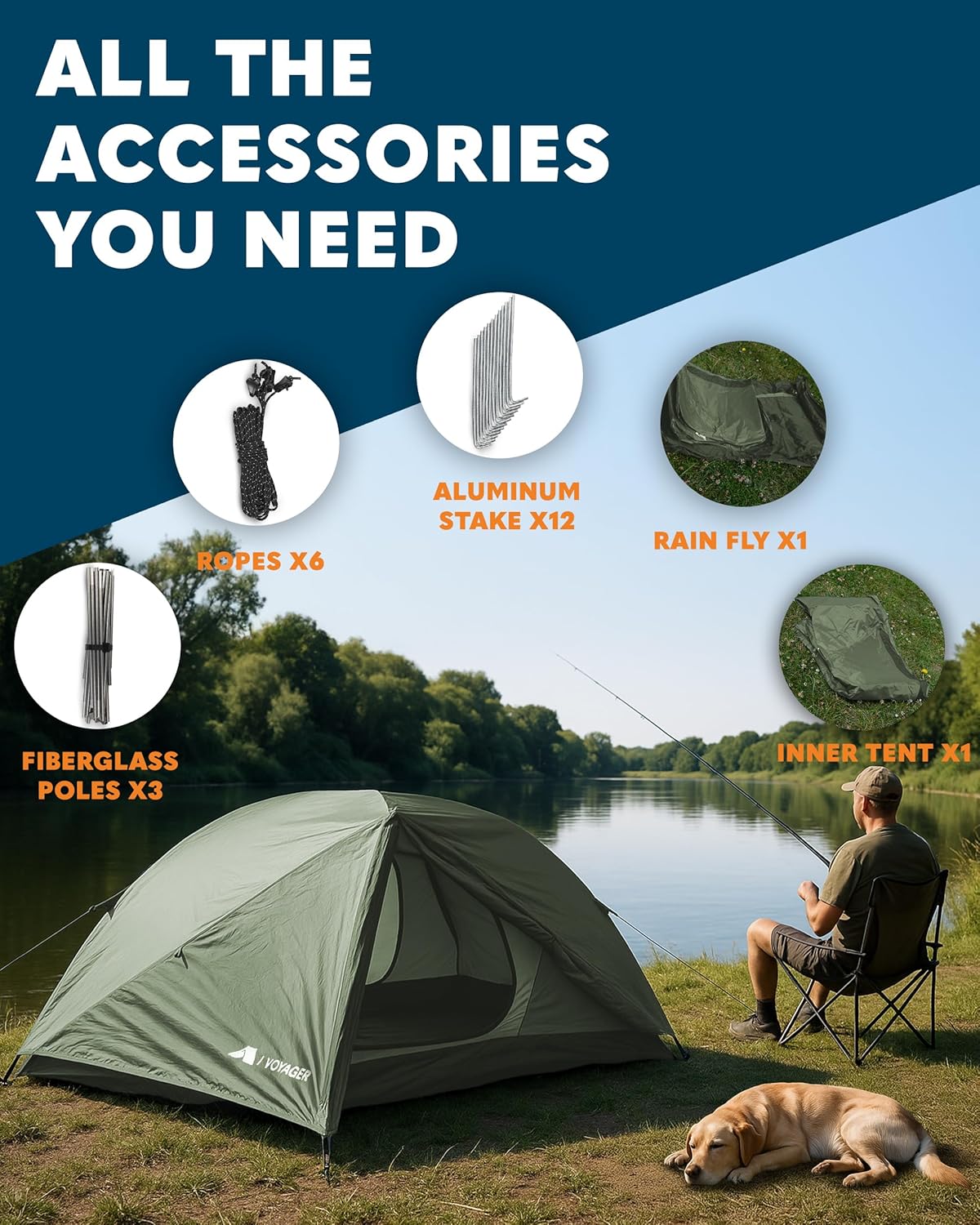 Voyager 2 Man Tent - Waterproof, Windproof, Quick Setup, Spacious 2-Person Camping Tent, Durable, Lightweight Outdoor Shelter, Ideal for Hiking, Backpacking, Camping- 225x135x110cm - Image 5