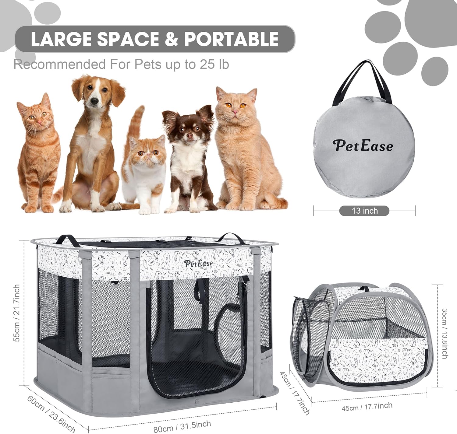 Portable Cat Playpen 2-in-1 Dog Crete, Foldable Pet Cage with Litter Box for Rabbit Puppy Hamster, Indoor/Outdoor Cats Enclosure Cages Tent - Image 3