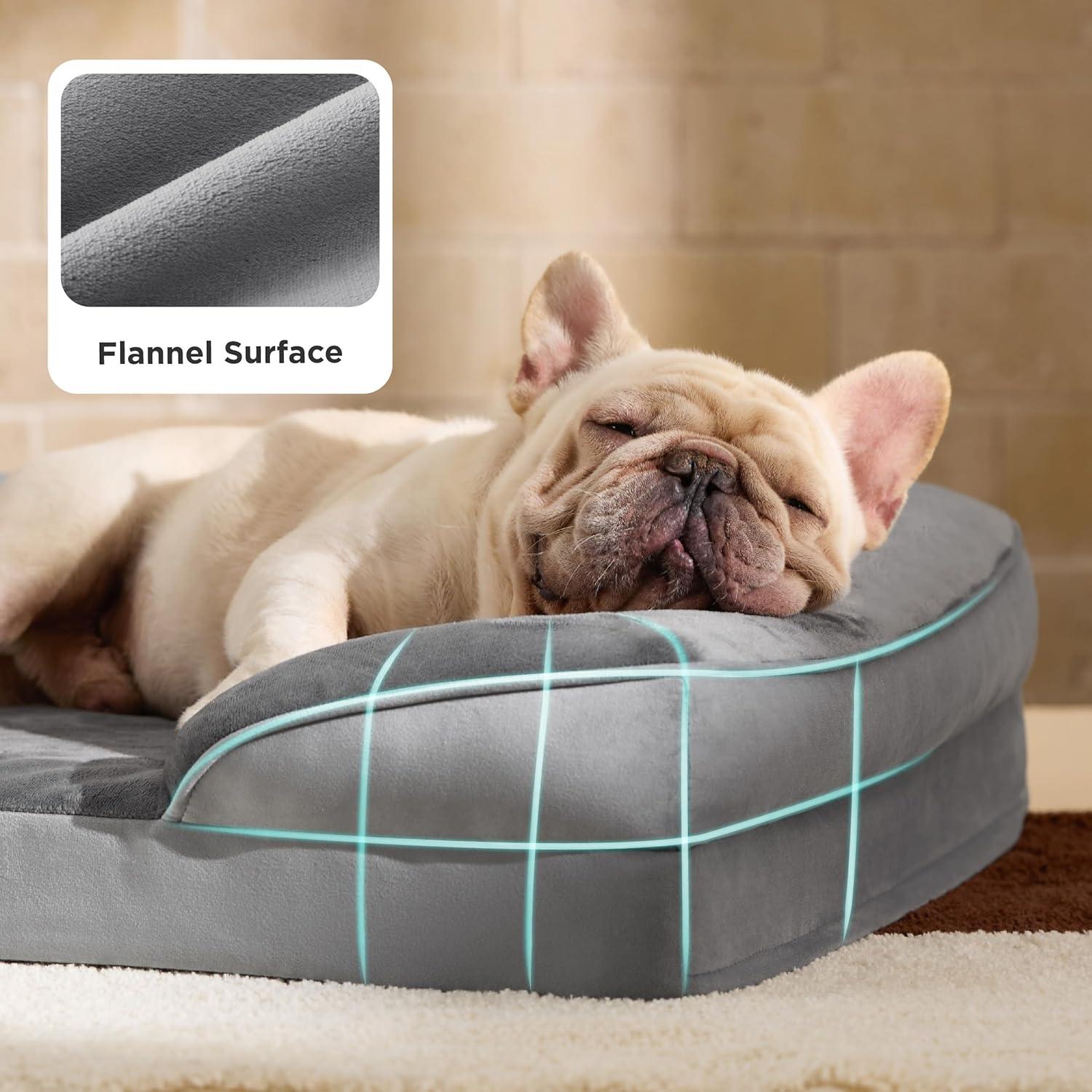 Bedsure Medium Dog Sofa Bed - Washable Orthopedic Dog Beds and Couch with Removable Flannel Zipper Cover, Puppy Beds for Small Dogs, Grey Pet Bed, 71x58x16cm - Image 6