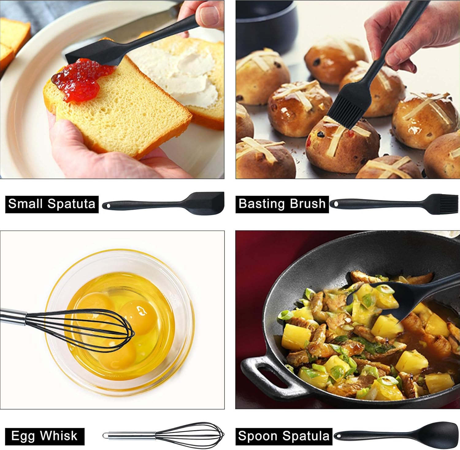 Kitchen Utensils Set - 25pcs Silicone Kitchen Utensils Set, BPA Free Food Grade Non Stick Coating Silicone Spatulas Kitchen Utensils, Heat Resistant and Easy Clean, Black - Image 4