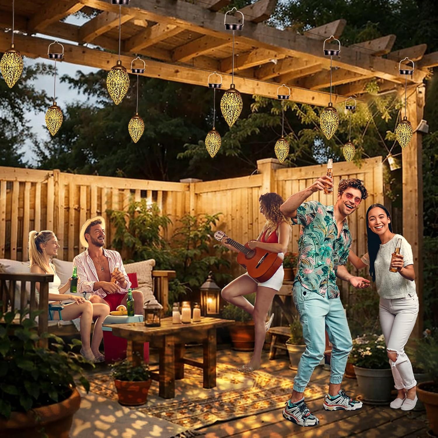 2 Pack Solar Lantern Lights, Vintage Hanging Solar Lights Outdoor Garden Lantern Waterproof Metal Lamp Garden Ornaments for Birthday Gifts Patio Backyard Porch Lawn Tree Pathway - Image 5