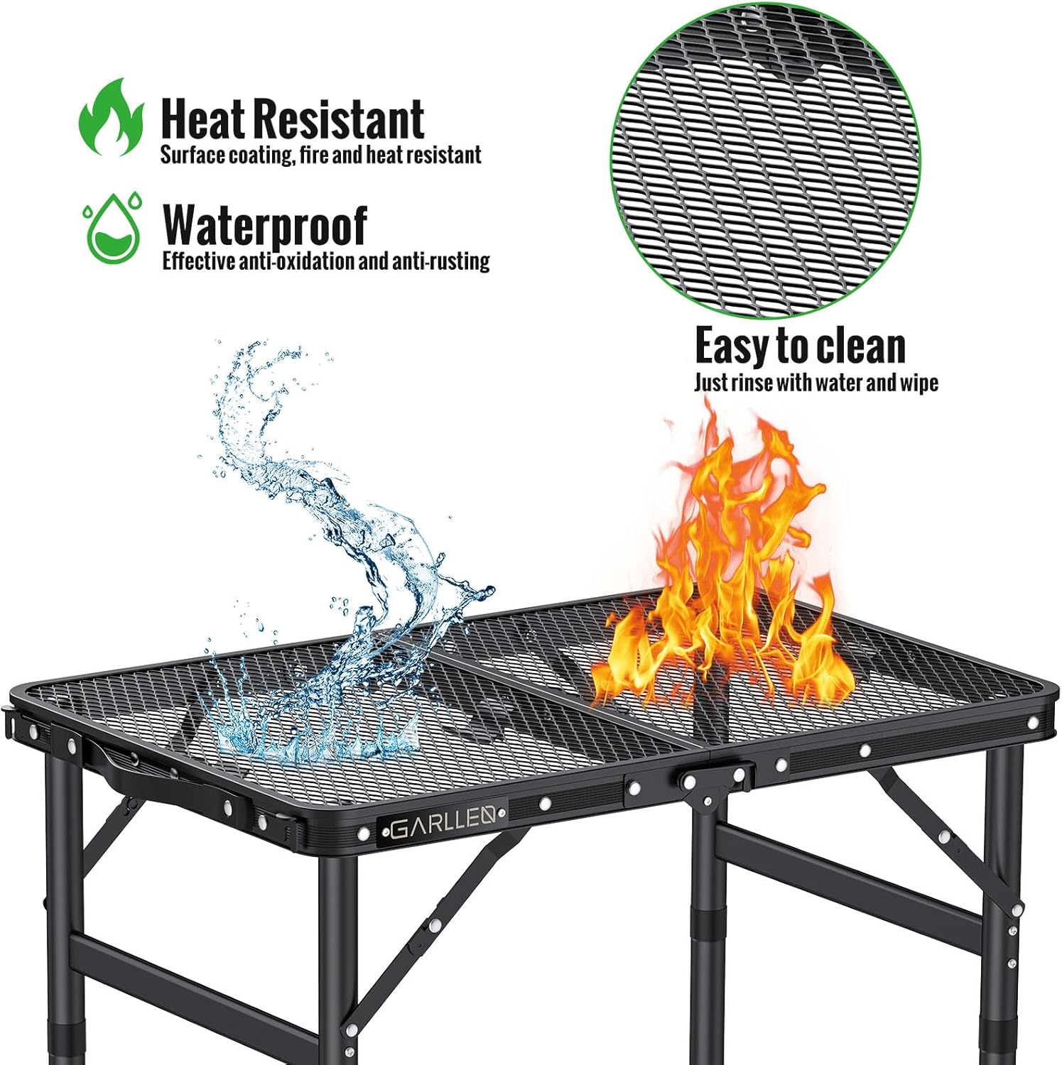 GARLLRN 2ft Folding Grill Table Max Height 70cm, 3-Height Adjustable Camping Table with Heat-Resistant Mesh Tabletop, Portable Aluminum Picnic Tables for BBQ, Camping, Outdoor, 22.8"L x 15.7"W - Image 5