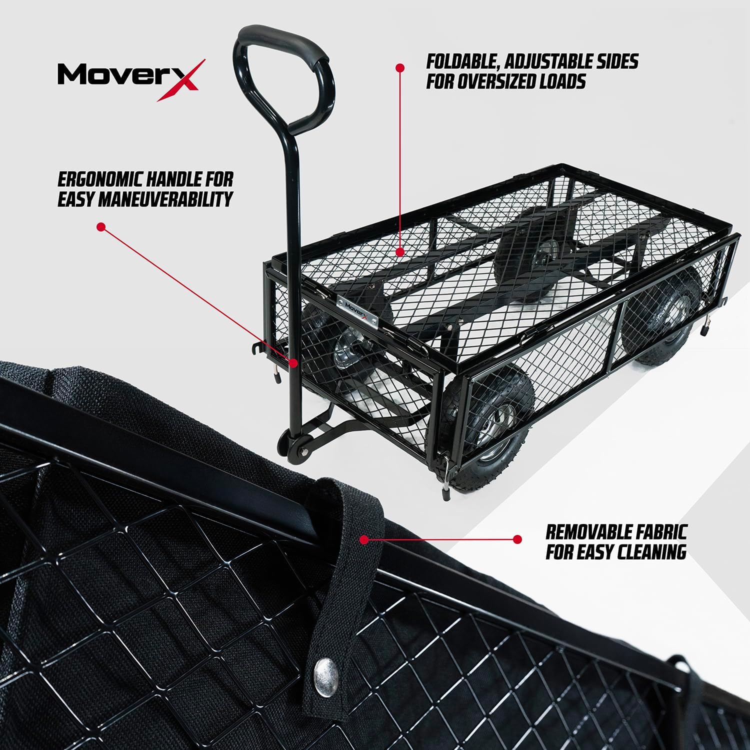 MoverX 250KG Garden Trolley, Heavy Duty Trolley, Garden Cart, Gardening Trolly On Wheels, 4 Wheel Outdoor Truck, Festival, Camping, Fishing, Beach Wagon, Liner in Black - Image 4