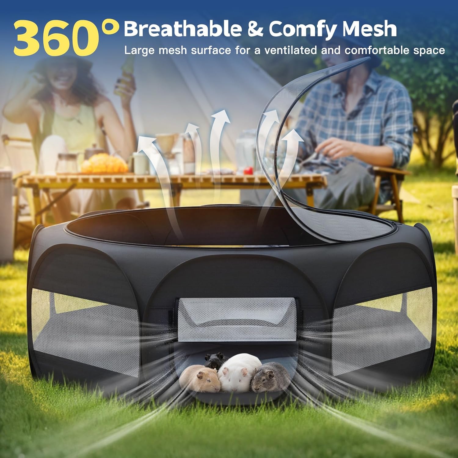 Small Animal Playpen, Chicken Brooder Box with Cover Top, Portable Outdoor Exercise Pet Cage Tent, Waterproof Breathable Pet playpen Indoor for Chick Ktiien Bunny Hamster Guinea Pig, Black - Image 3