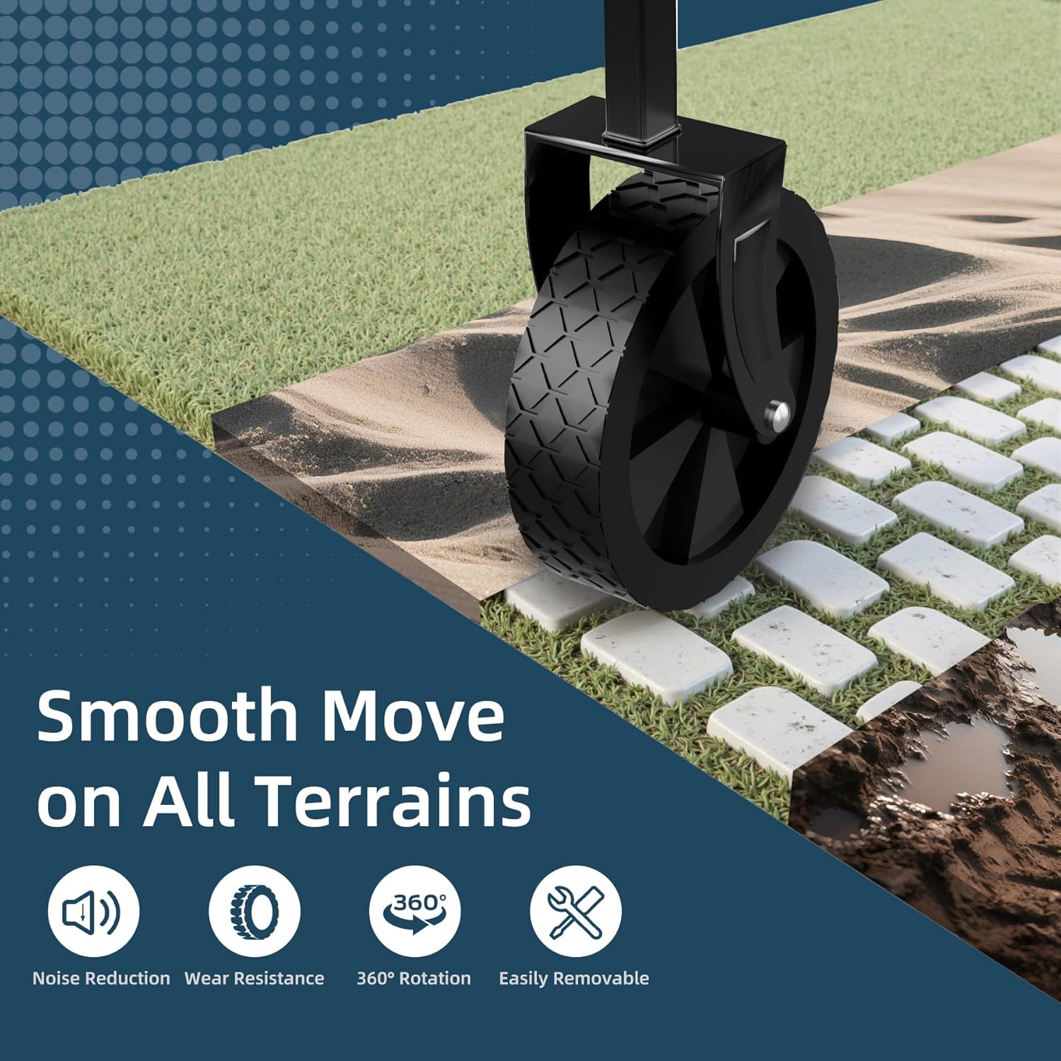 Favoyard 100L Foldable Festival Trolley on Wheels, Garden Wagon Cart with Adjustable Handle and Drink Holder, Portable Camping Trolley Cart for Beach Camping Garden Outdoor Fishing, Black - Image 3