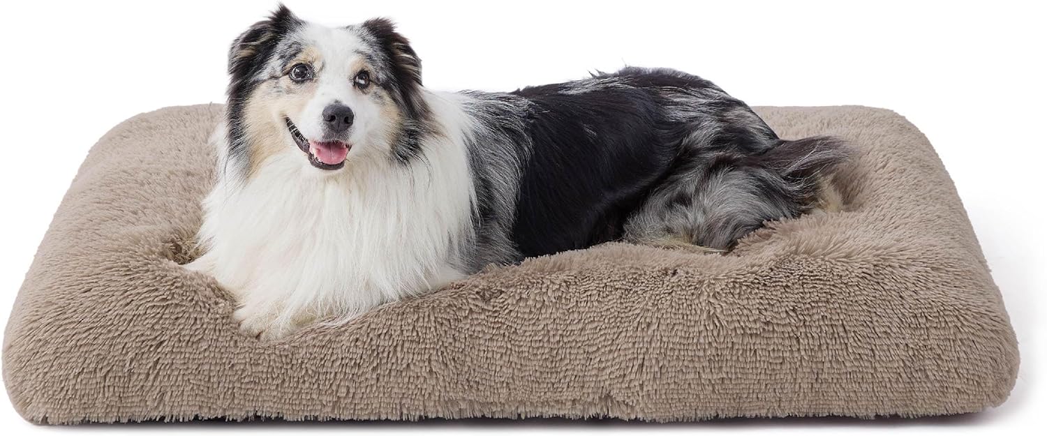 Bedsure Dog Crate Bed Extra Large - XL Fluffy Dog Crate Mattress Washable with Anti Slip Bottom,Anxiety Pillow Cushion for XLarge Pets, Camel, 104x69cm