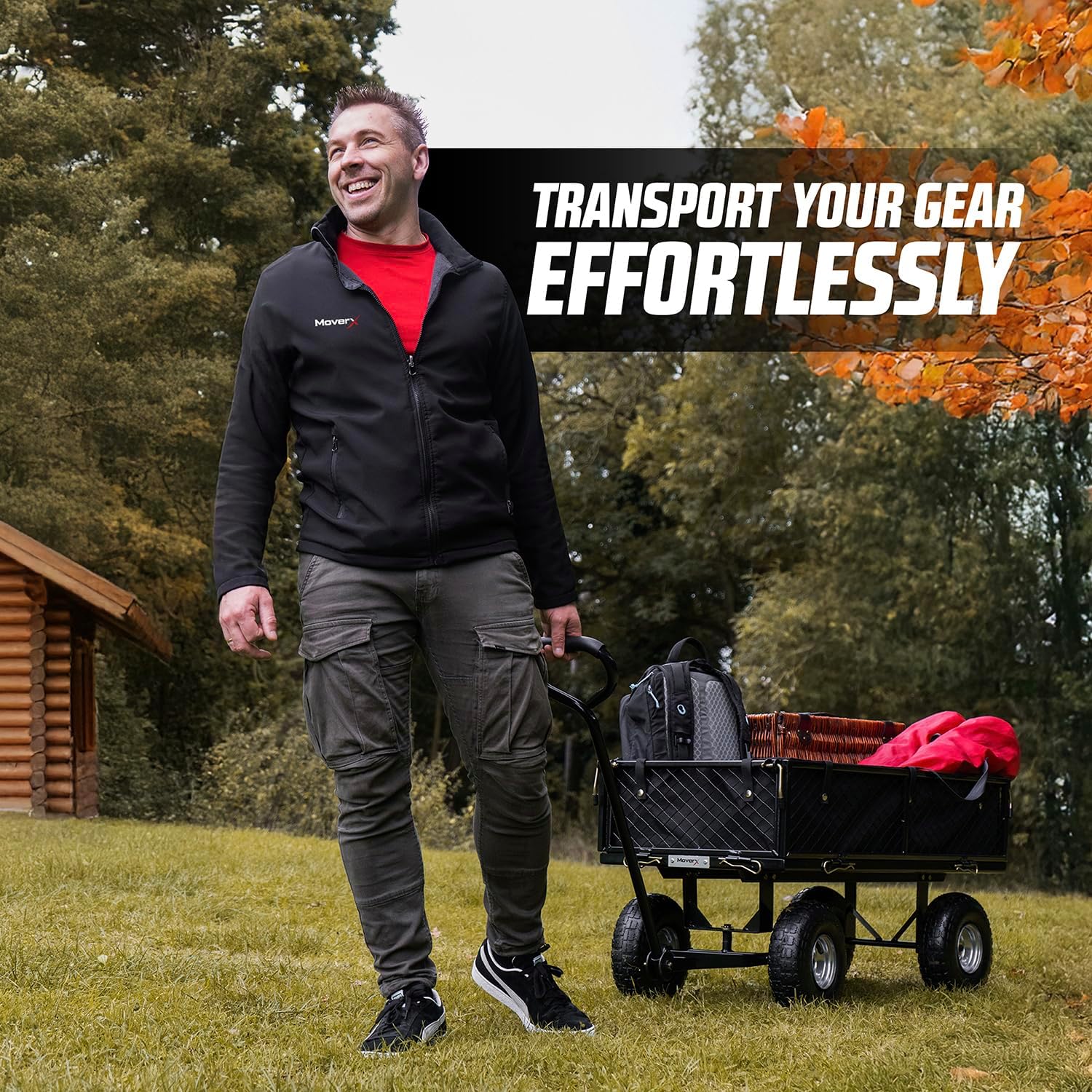 MoverX 250KG Garden Trolley, Heavy Duty Trolley, Garden Cart, Gardening Trolly On Wheels, 4 Wheel Outdoor Truck, Festival, Camping, Fishing, Beach Wagon, Liner in Black - Image 6