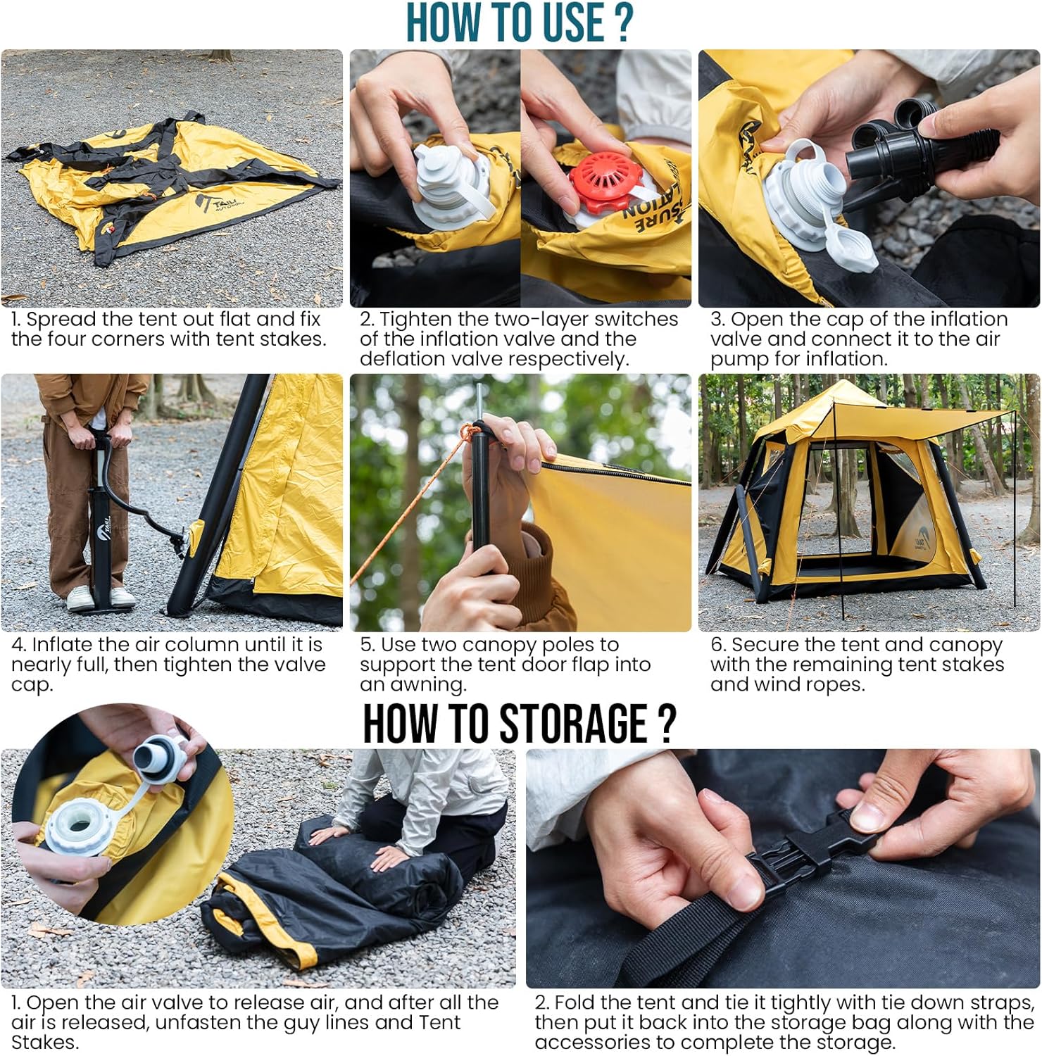 TAILI Inflatable Blow Up Tent for Camping with Hand Pump for 2/4/6/8 Person Easy Setup Outdoor Inflatable Oxford Waterproof Air Tent for Family Camping Adult - Image 9