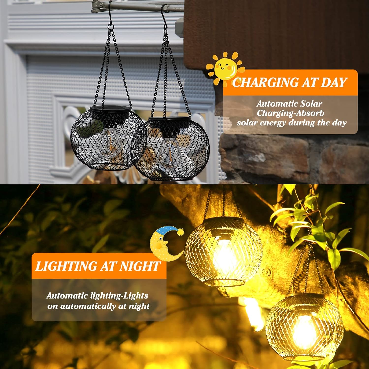 KagoLing Solar Lanterns, 2 Pack Solar Lantern Outdoor Garden with IP65 Waterproof Hanging Lights Auto On Off Metal Yard Art Garden Lights for Patio Lawn Table Fence Ornaments Warmwhite - Image 6
