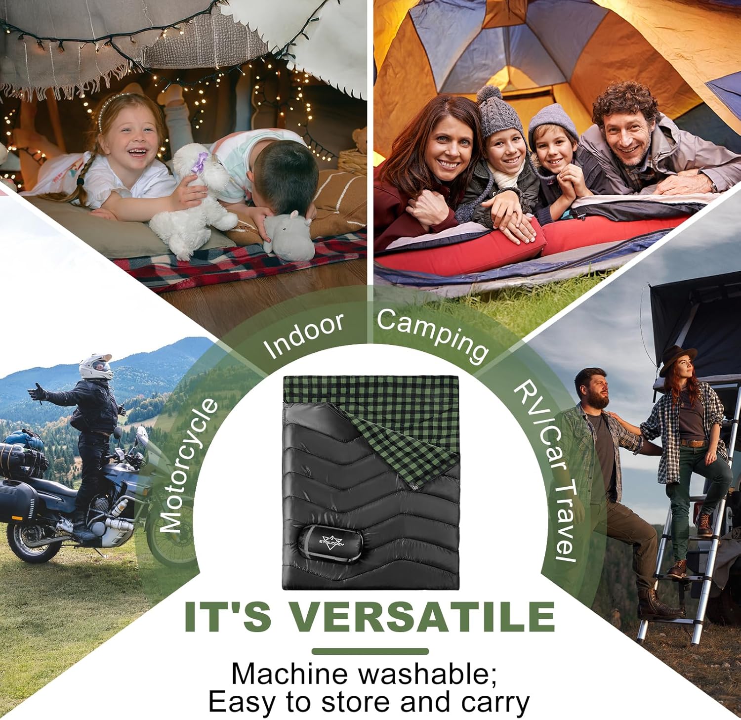 Double Sleeping Bag for Adults Camping, XL Queen Size 2 Person Cotton Flannel Sleeping Bags for All Season Hiking Backpacking, Lightweight Waterproof for Cold Weather & Warm - Image 7