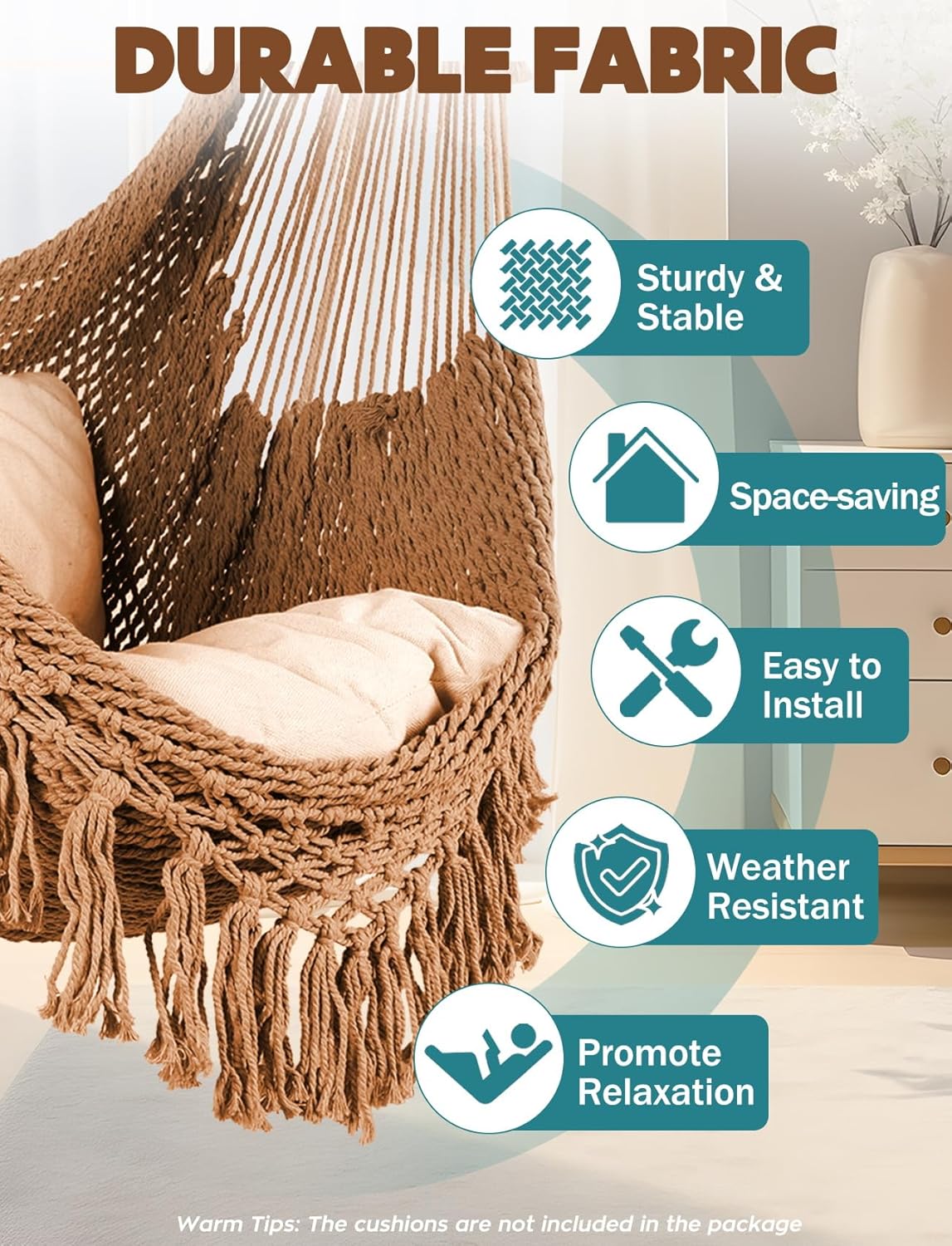 Chihee Super Large Hanging Hammock Chair, Soft-Spun Cotton Rope Weaving, Collapsible Strong Metal Spreader Bar, Wide Seat Lace Stretch Swing, Indoor/Outdoor Garden Yard Theme Decoration - Image 2