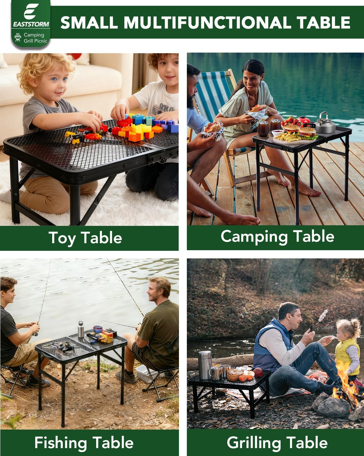 2ft Portable Camping Table, 2 Adjustable Heights Mesh Small Folding Table (23.6''x 15.7'') – Lightweight Outdoor Cooking & Dining Table for Camping,Fishing, Garden, Patio, Beach & Festivals - Image 8