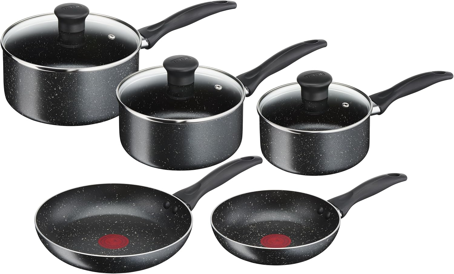 Tefal Origins Stone 5 Piece, Non-Stick, Pots & Pan Set, All Hobs Compatible Except Induction, (16/18/20CM Saucepans with Glass lids, 20/24CM Frying Pans)