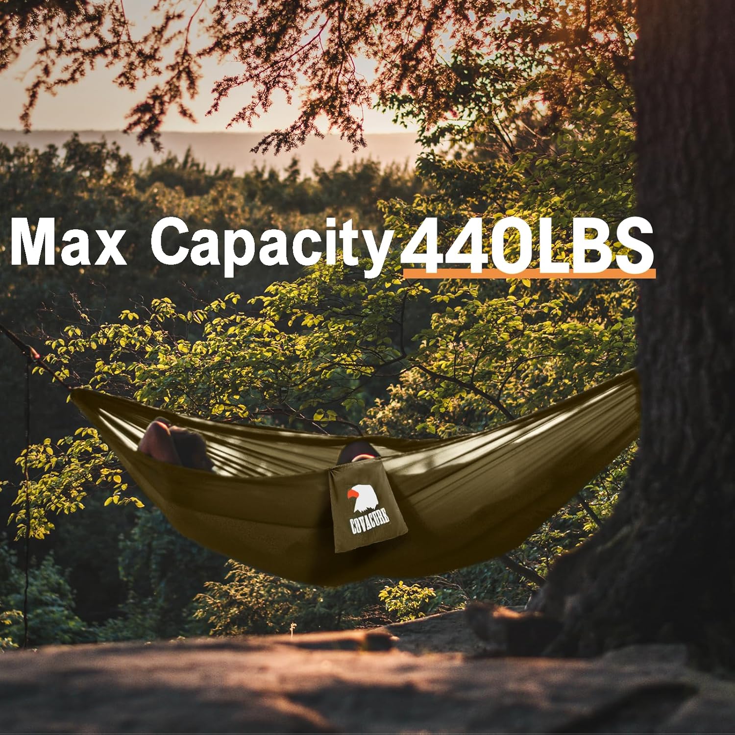 COVACURE Camping Hammock with Mosquito Net, Ultralight 210T Parachute Nylon with Two 10FT Tree Straps for Outdoor Camping Accessories - Image 2