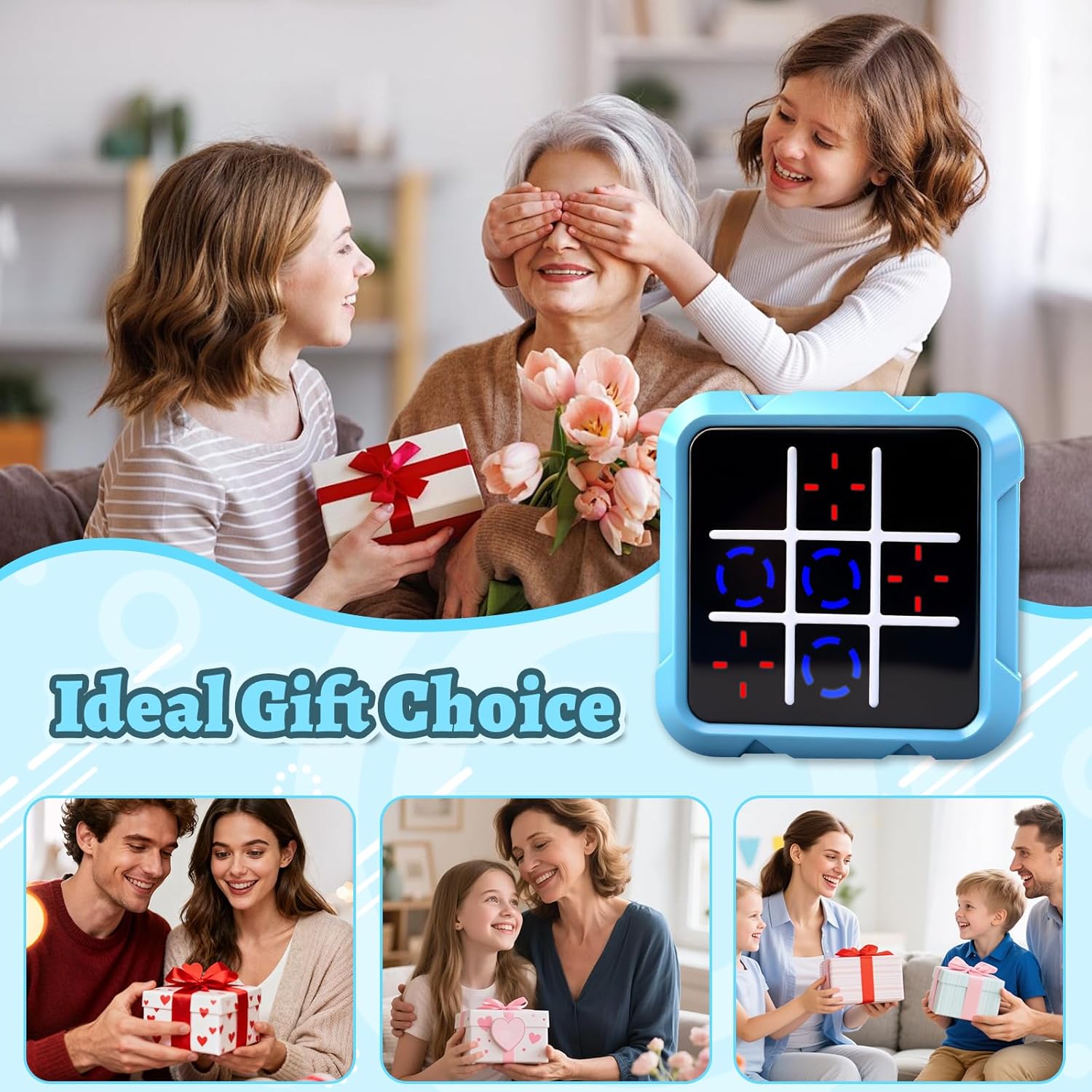 Tic Tac Toe Game, 4-in-1 Noughts and Crosses Game, Electronic Tic Tac Toe Games, Portable Travel Games Fidgets Toy, Handheld Puzzle for Family Kids Adults - Image 8