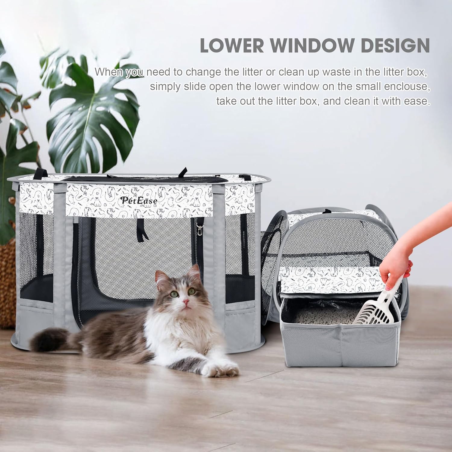 Portable Cat Playpen 2-in-1 Dog Crete, Foldable Pet Cage with Litter Box for Rabbit Puppy Hamster, Indoor/Outdoor Cats Enclosure Cages Tent - Image 7