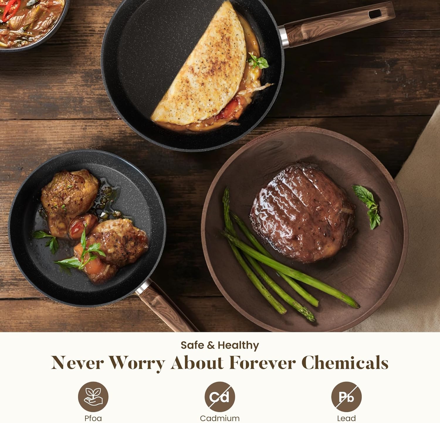 Kitchen Academy Induction Hob Pots and Pans Set - 12 Piece Cooking Pans Set, Black Granite Kitchen Cookware Set,Nonstick Saucepan Set PFOS & PFOA Free - Image 3