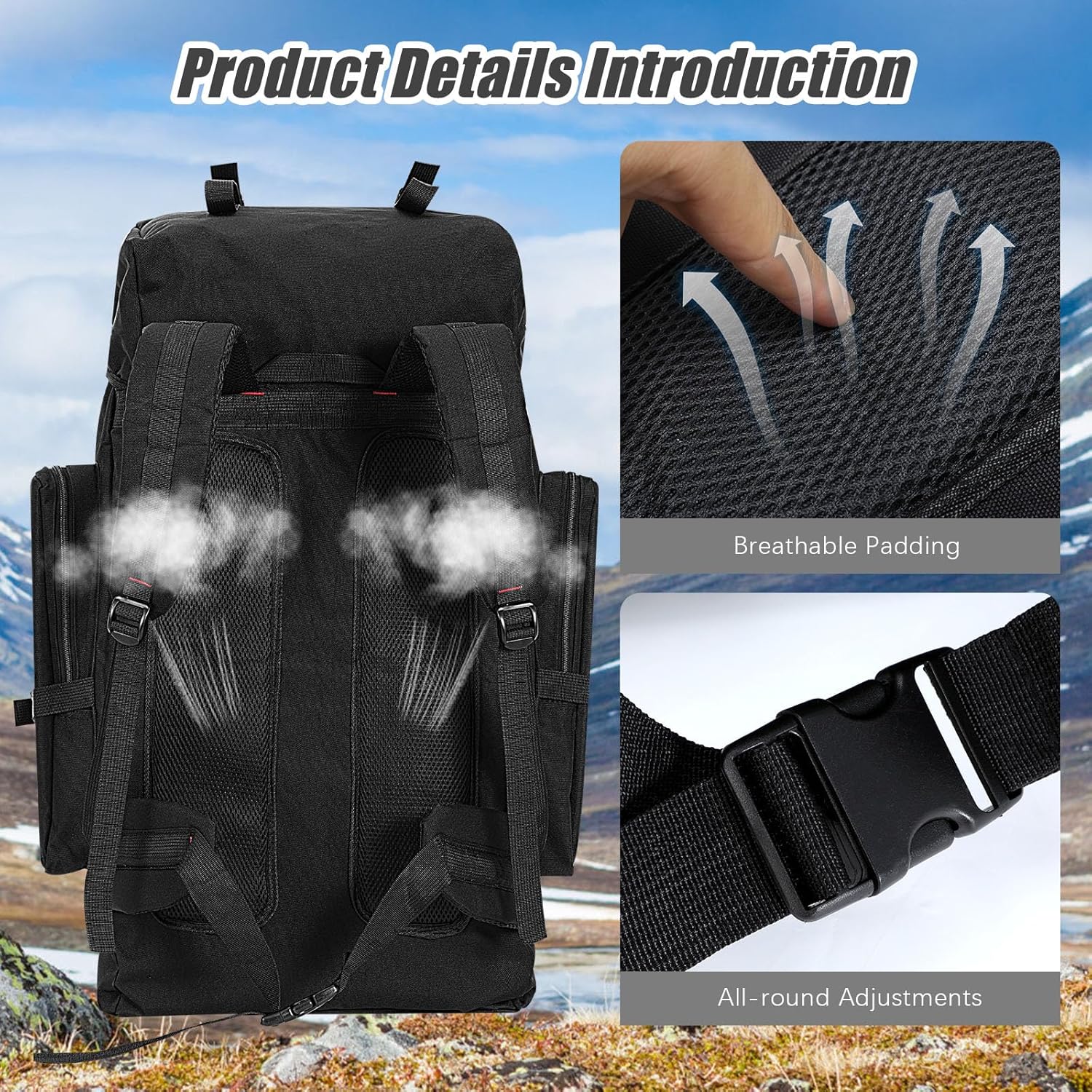 80L Hiking Backpack Large Rucksack for Men Women Waterproof Durable 80 Litre Camping Backpack Water Resistant Daypack Rucksack for Camping Cycling Climbing Walking Mountaineer Outdoor Sports - Image 6