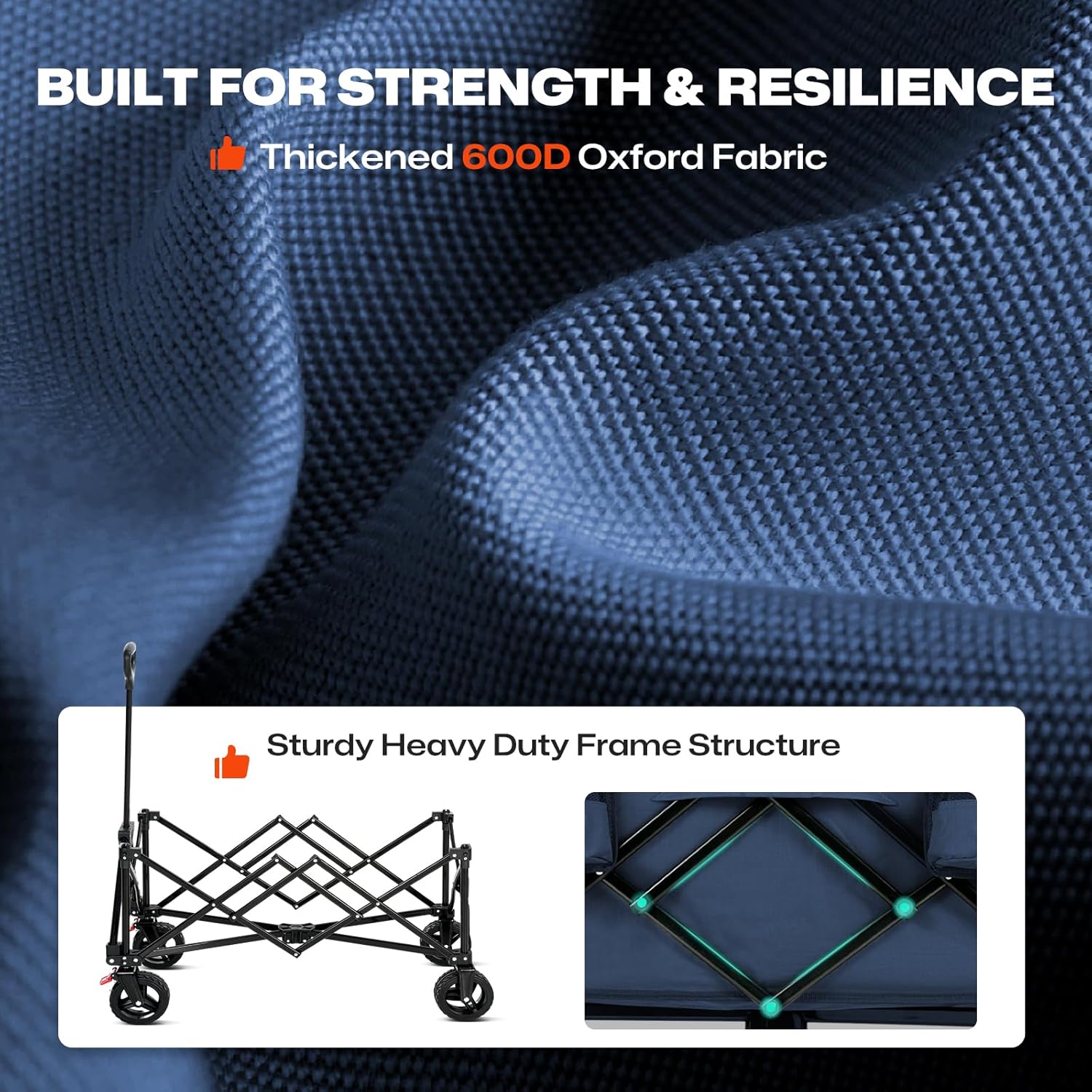 Overmont Festival Camping Trolley on Wheels - Heavy Duty Folding Beach Wagon Cart with Extra Wide Wheels, 330lbs Capacity, Adjustable Handle, Portable for Outdoor, Garden, Shopping, Fishing - Blue - Image 6