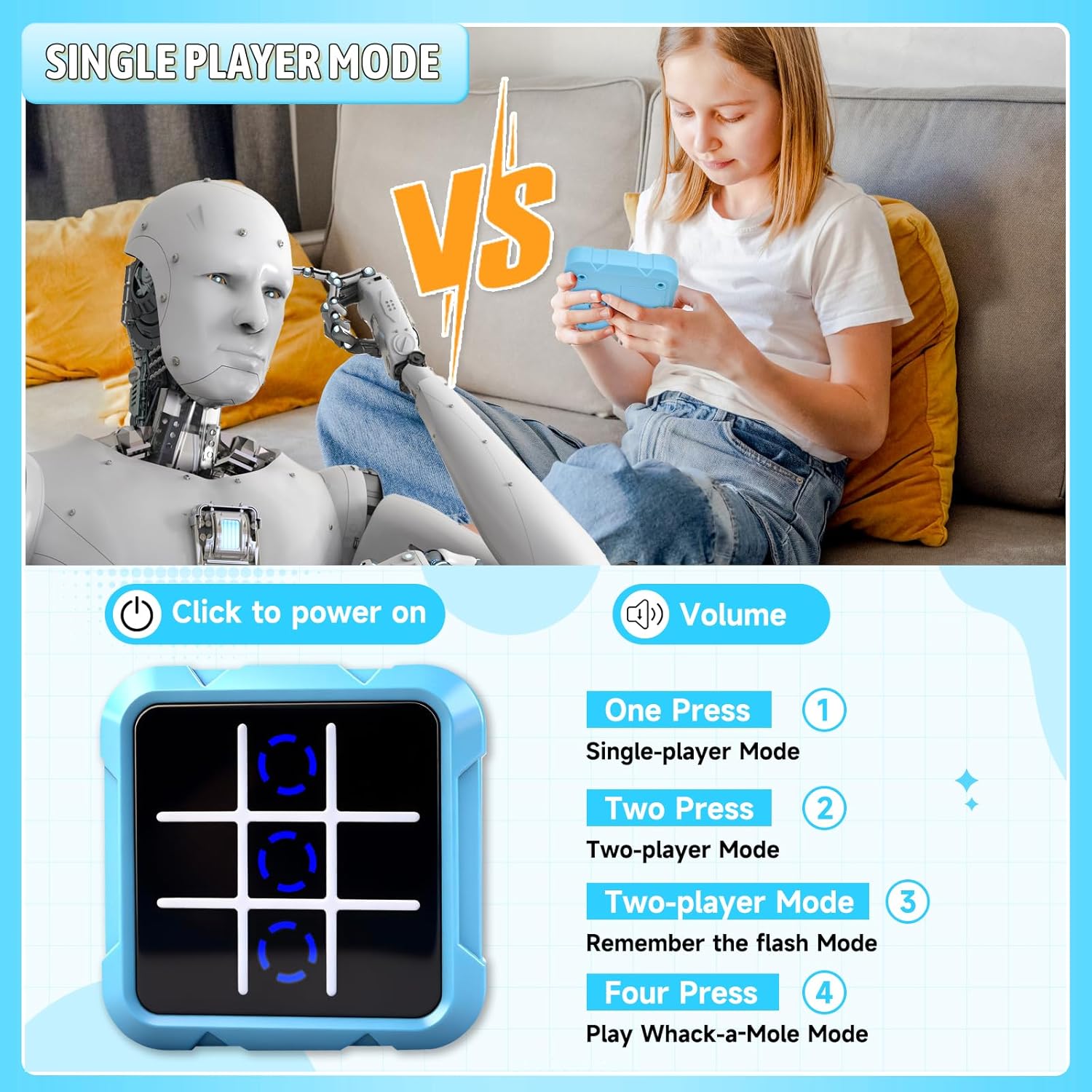 Tic Tac Toe Game, 4-in-1 Noughts and Crosses Game, Electronic Tic Tac Toe Games, Portable Travel Games Fidgets Toy, Handheld Puzzle for Family Kids Adults - Image 3