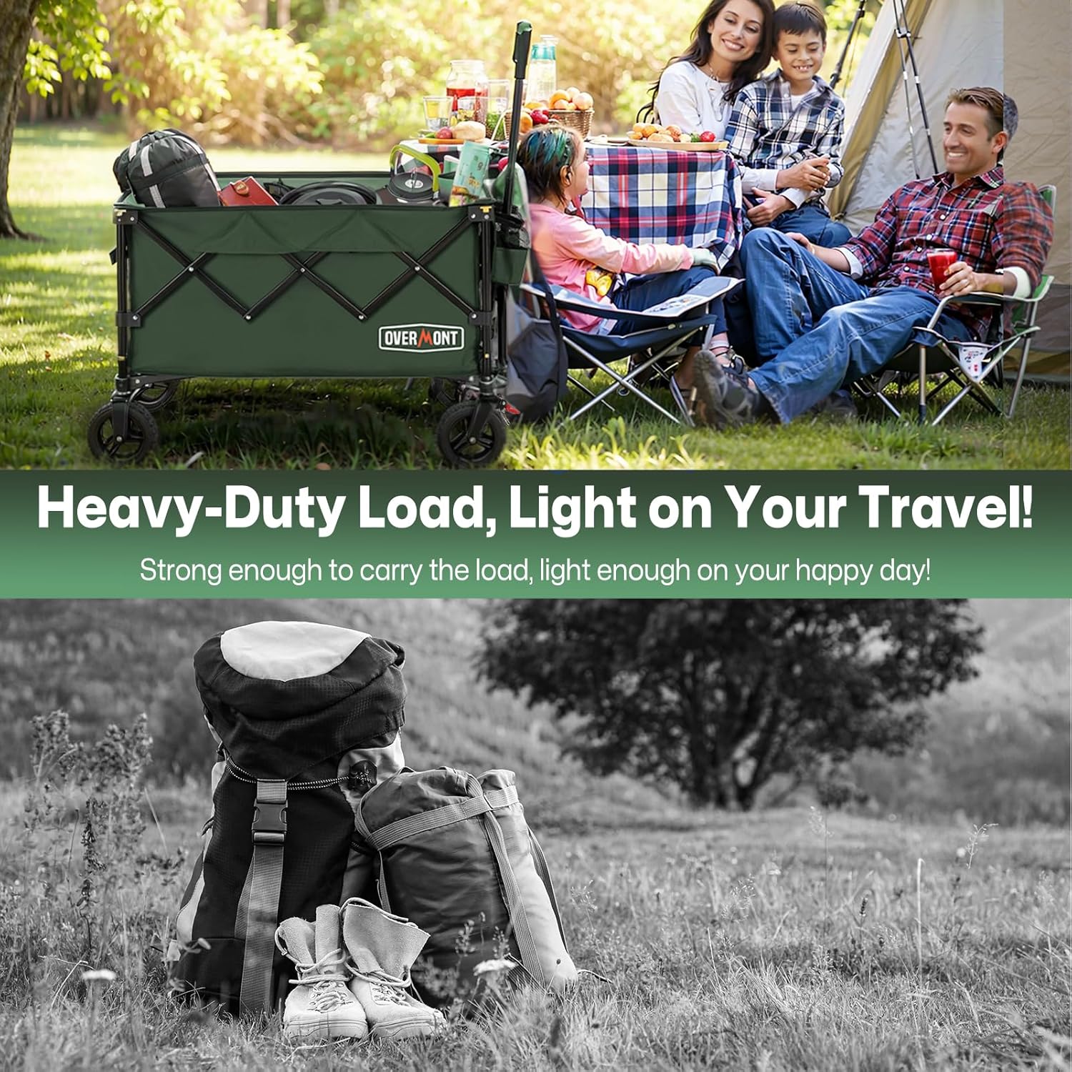 Overmont 200L Folding Festival Trolley on Wheels – 150kg heavy duty Portable Camping Cart, beach wagon with Adjustable Handle & Wide Wheels for Garden, Picnic, Outdoor, Fishing, Shopping – Green - Image 8