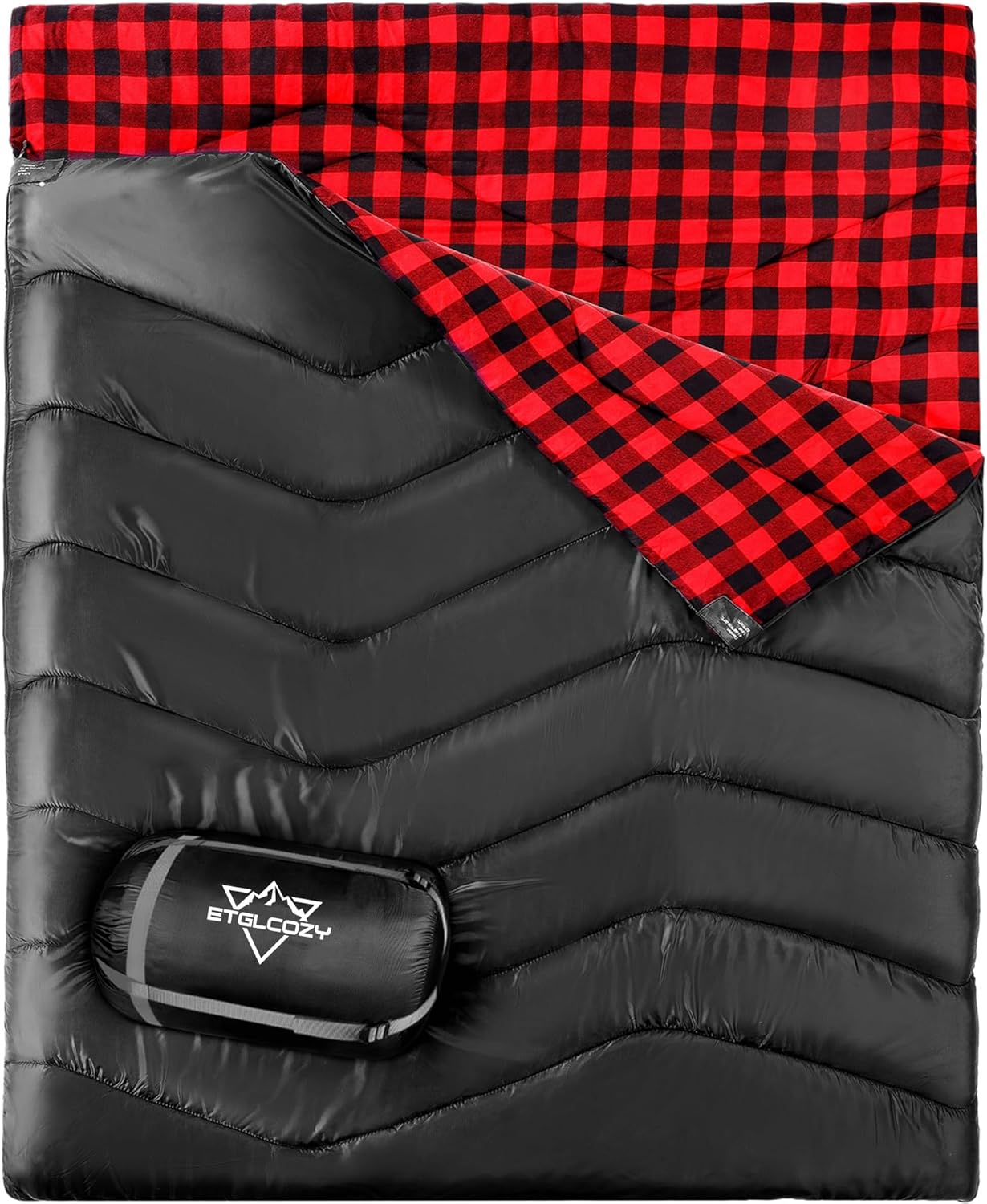 Double Sleeping Bag for Adults Camping, XL Queen Size 2 Person Cotton Flannel Sleeping Bags for All Season Hiking Backpacking, Lightweight Waterproof for Cold Weather & Warm