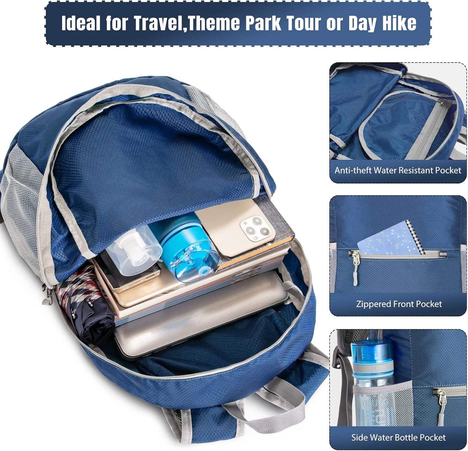 ZOMAKE Lightweight Foldable Backpack, Packable Rucksack 20L Folding Small Back Pack Foldaway Ultralight Daypack for Women Men Walking Hiking Travel - Image 3