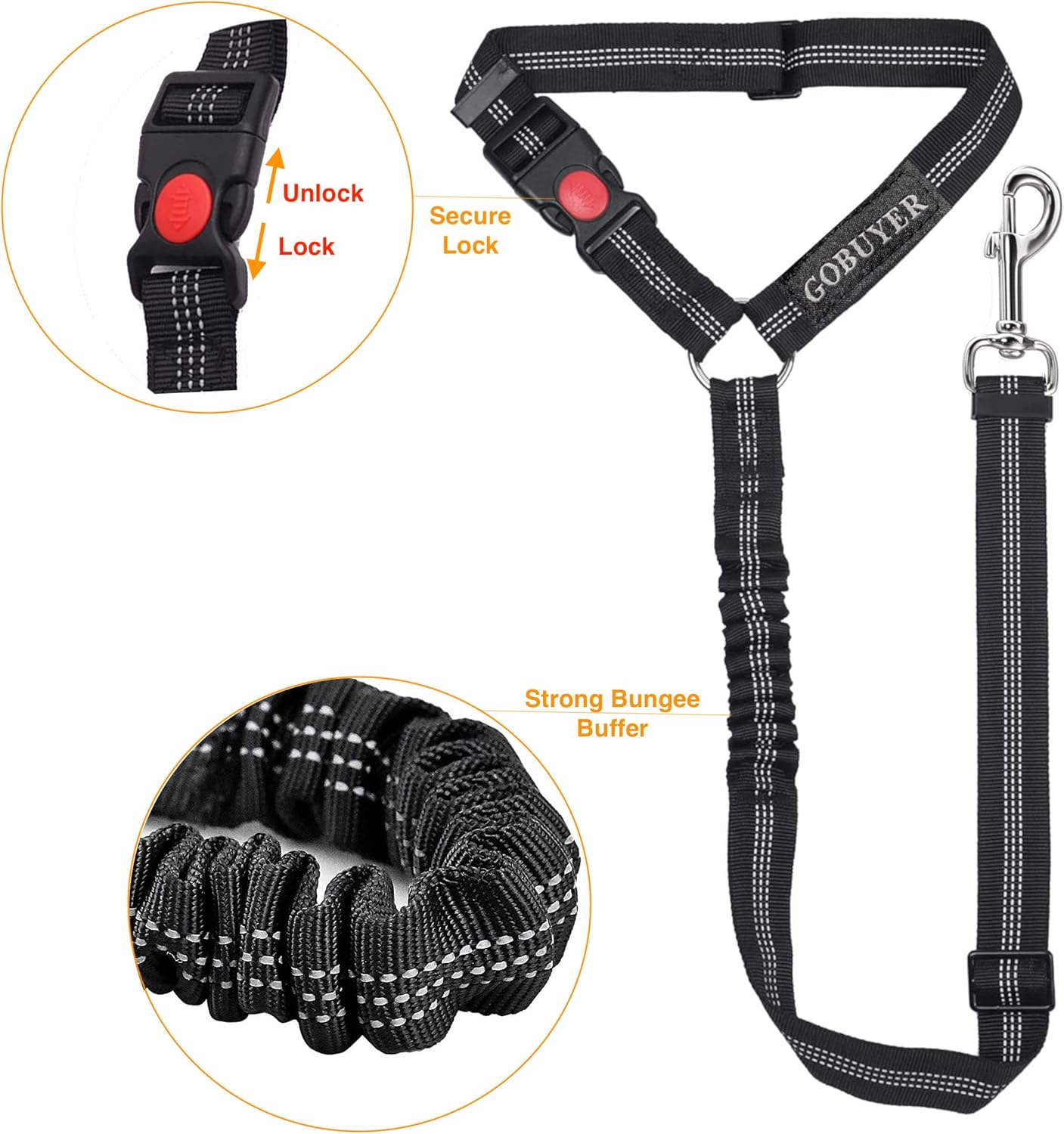 Dog Car Headrest Seat Belt 2 Pack for Pet Dogs Safety Harness Travel Accessories in UK, with Adjustable Heavy Duty Nylon and Anti Shock Elastic Bungee Buffer - Image 2