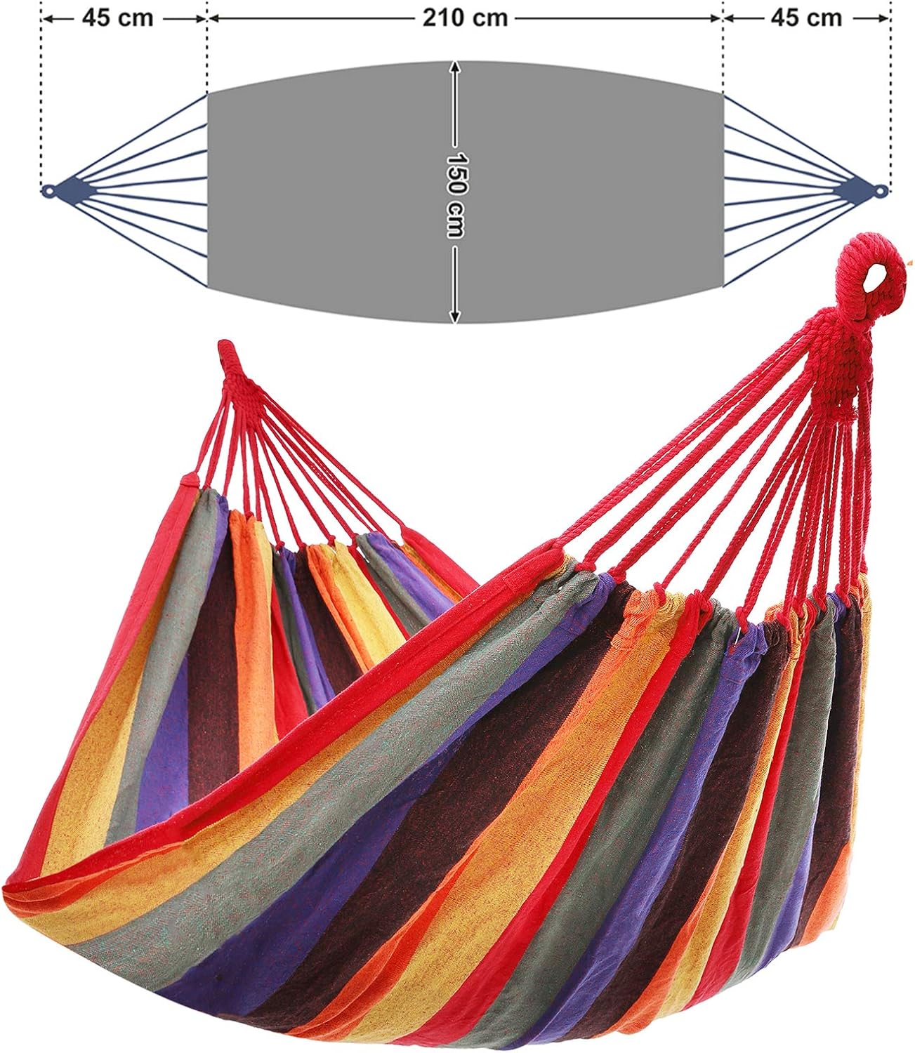 SONGMICS 210 x 150 cm Cotton Hammock Portable for Outdoor Camping Garden Sleeping Load 300 kg GDC210 - Image 3