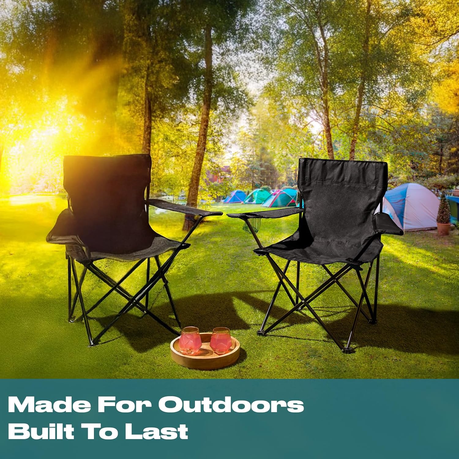 OHS Folding Camping Chairs Set of 2, High Back Camping Chair Outdoor Lightweight Compact Foldable Picnic Festival Garden Folding Chairs Outdoor for Adults with Drinks Cup Holder, Black - Image 4